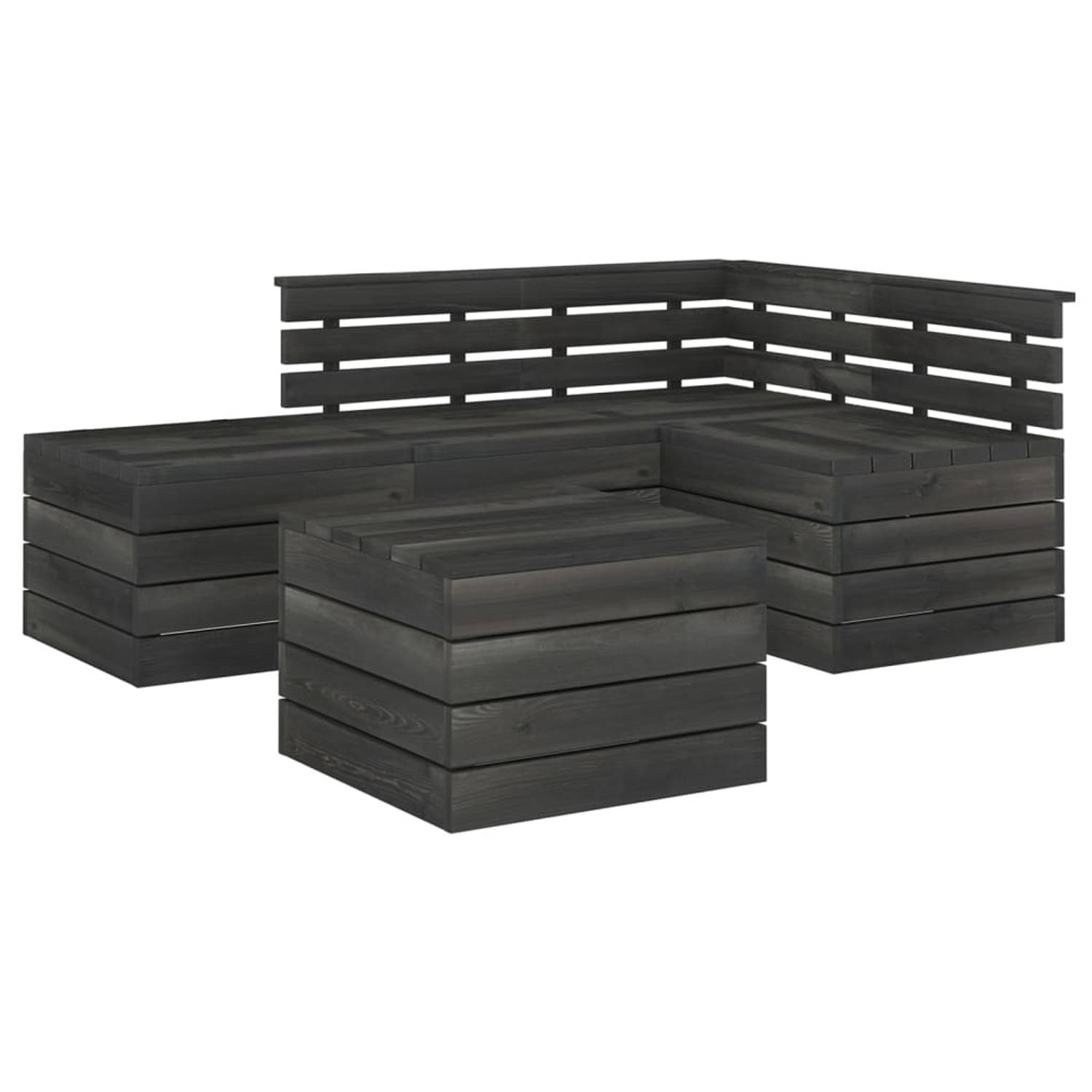 The Living Store 5-delige Loungeset pallet massief grenenhout donkergrijs - Tuinset
