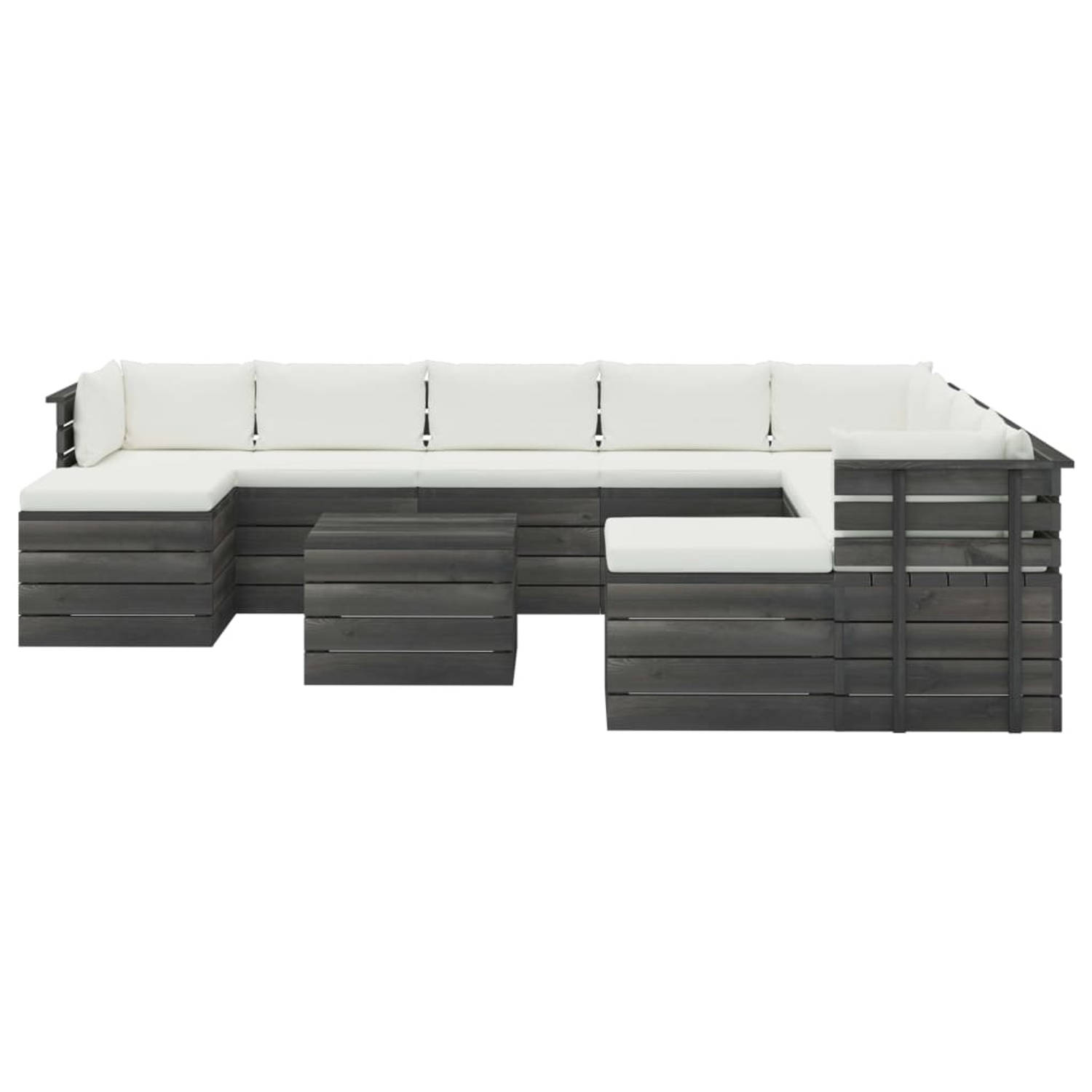 The Living Store Pallet Tuinmeubelset - Grenenhout - Modulair - Inclusief Kussens - Crèmewit - 150x150x71.5cm