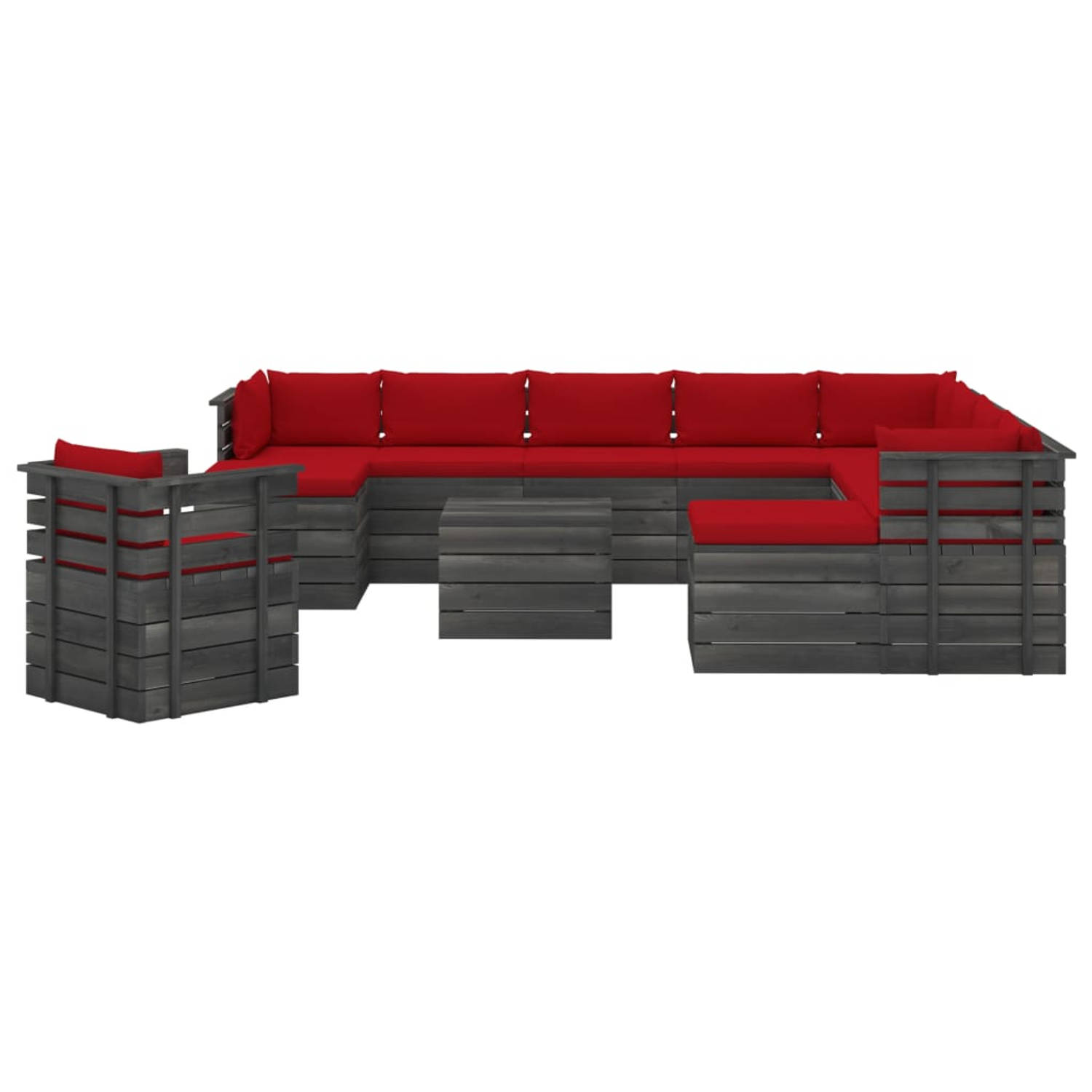 The Living Store Tuinset Pallet - Grenenhout - Rood - Modulair - 14-delig - 100% Polyester