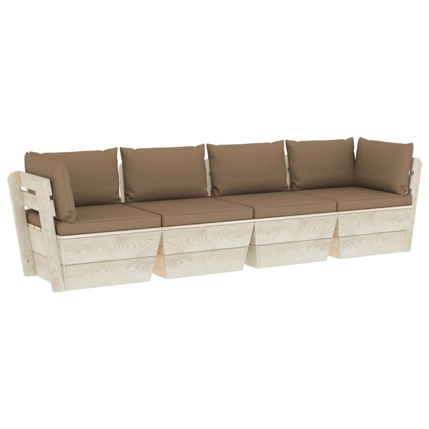 The Living Store Palletbank - Midden/hoekbank - Taupe kussens - 60x60x65 cm