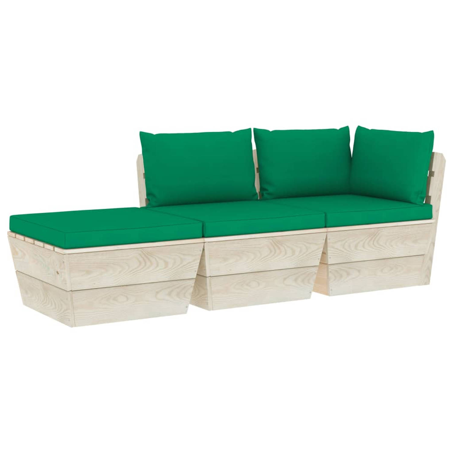 The Living Store 3-delige Loungeset met kussens pallet vurenhout - Tuinset