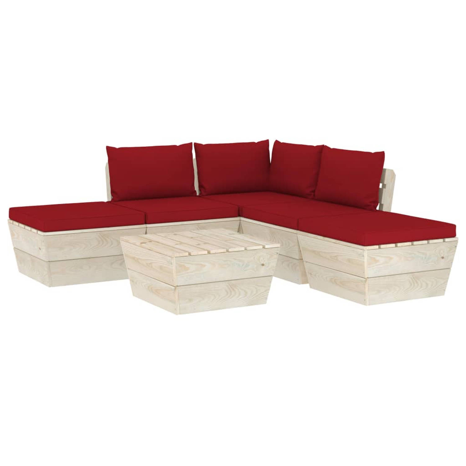 The Living Store Pallet Loungeset - 6-delig - Hout - 60x60x65cm - Wijnrood