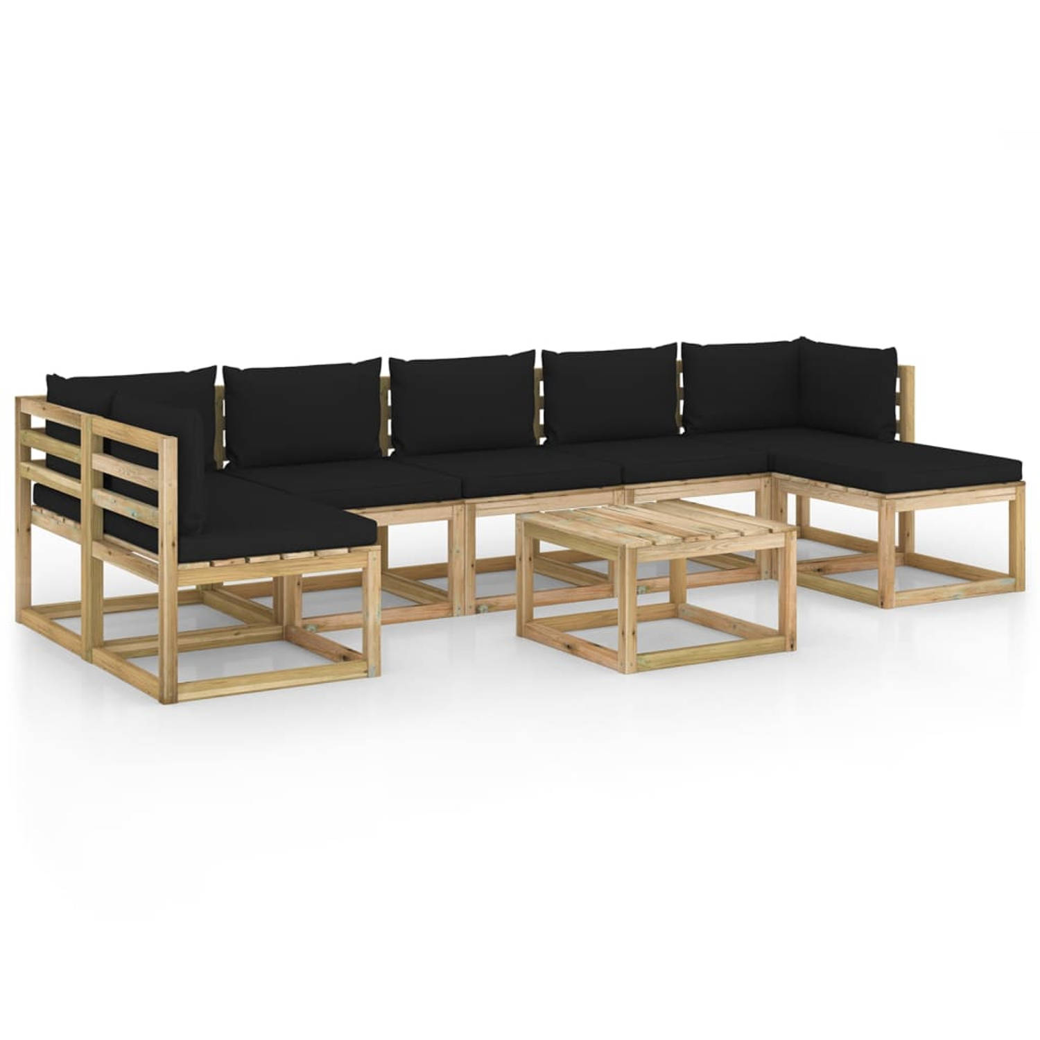 The Living Store Loungeset Pallet - 64 x 64 x 70 cm - Grenenhout - Zwart