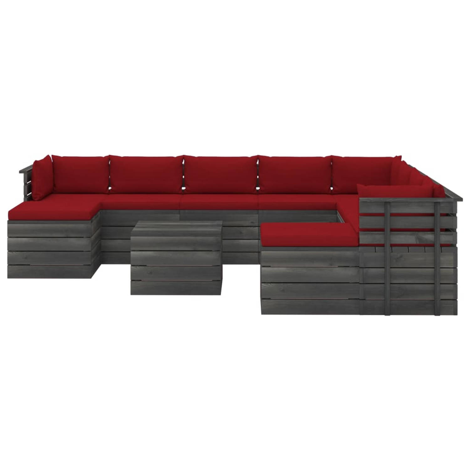 The Living Store 11-delige Loungeset pallet met kussens massief grenenhout - Tuinset