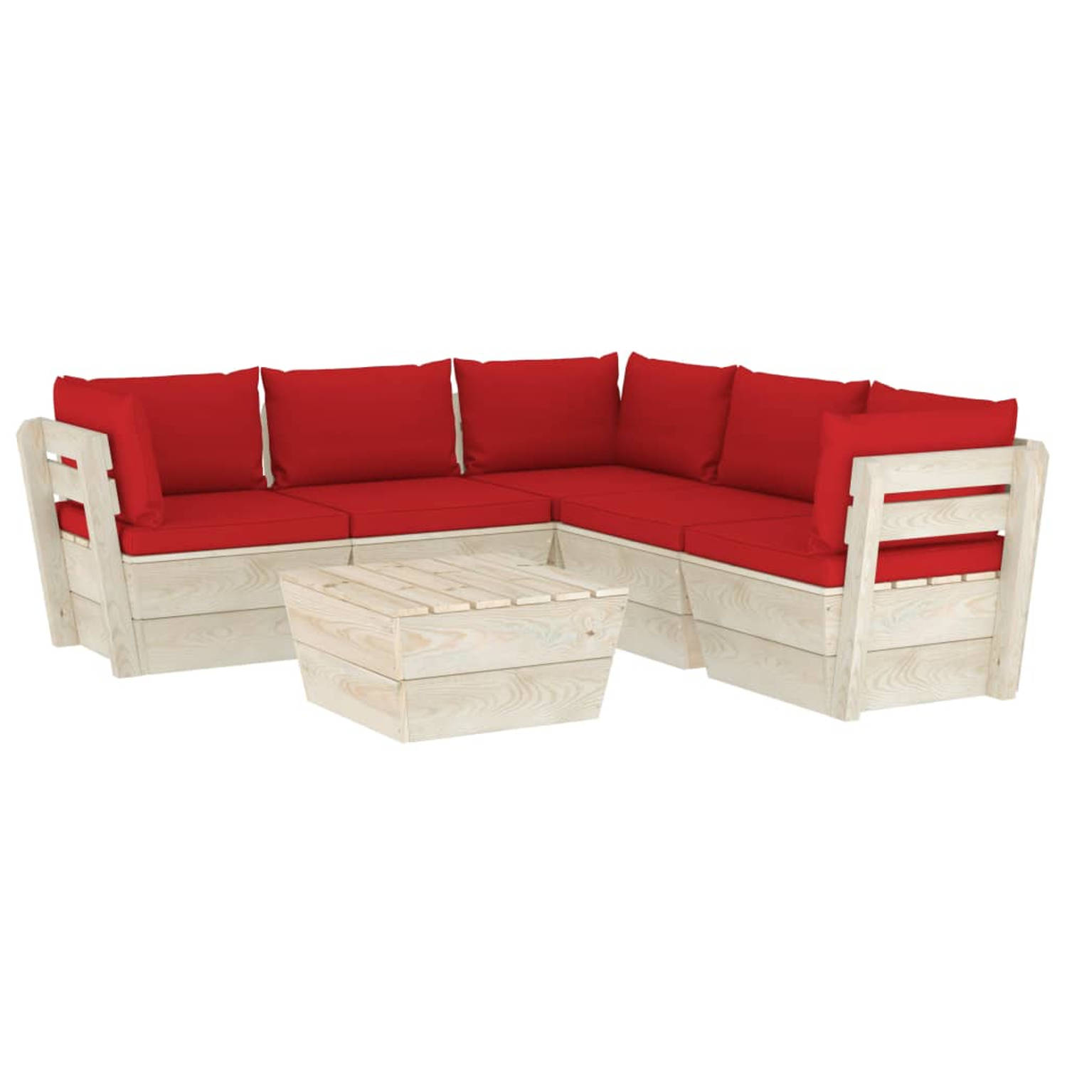 The Living Store 6-delige Loungeset met kussens pallet vurenhout - Tuinset