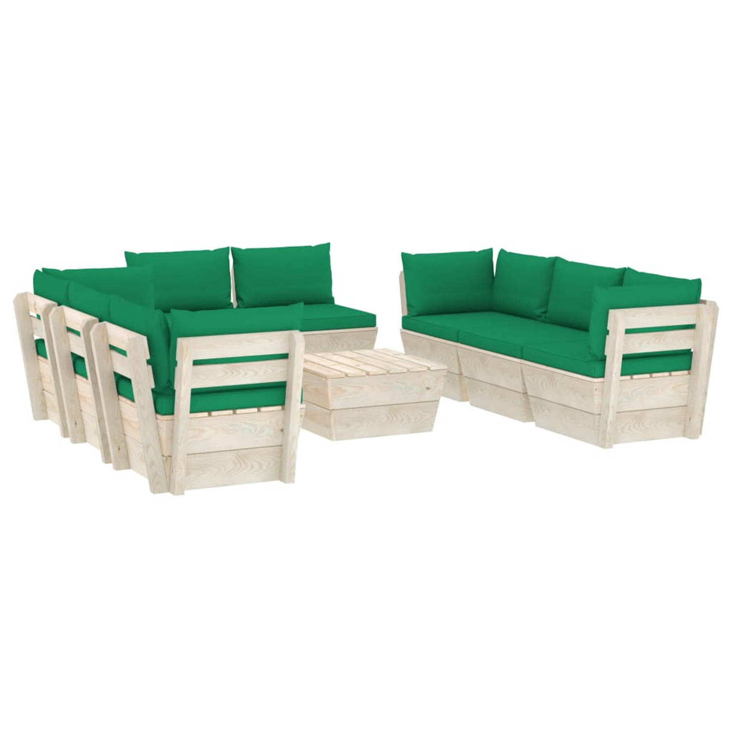 The Living Store Pallet Tuinset - 9-delig - Groen - Geïmpregneerd vurenhout