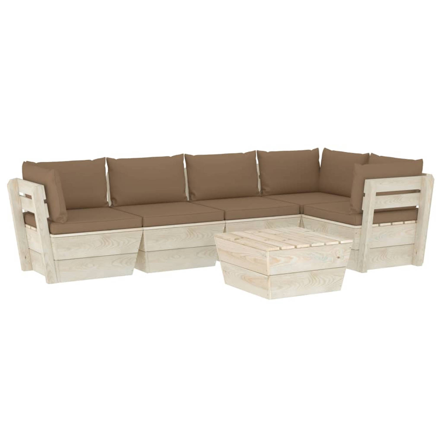 The Living Store Pallet Loungeset - 6-delig - Vurenhout - Taupe