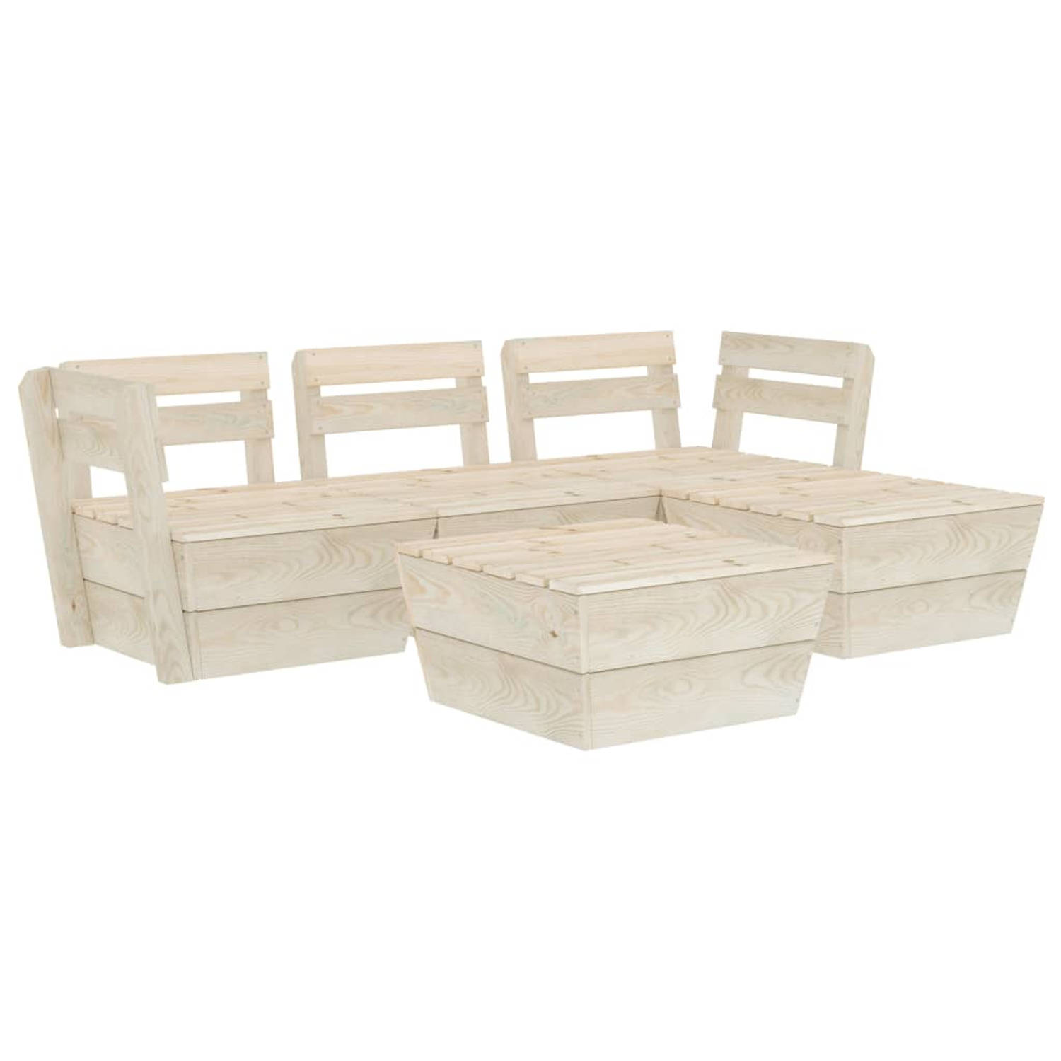 The Living Store Pallet Loungeset - 5-delig - Geïmpregneerd vurenhout - 60 x 60 x 65 cm (B x D x H) - Rustieke charme