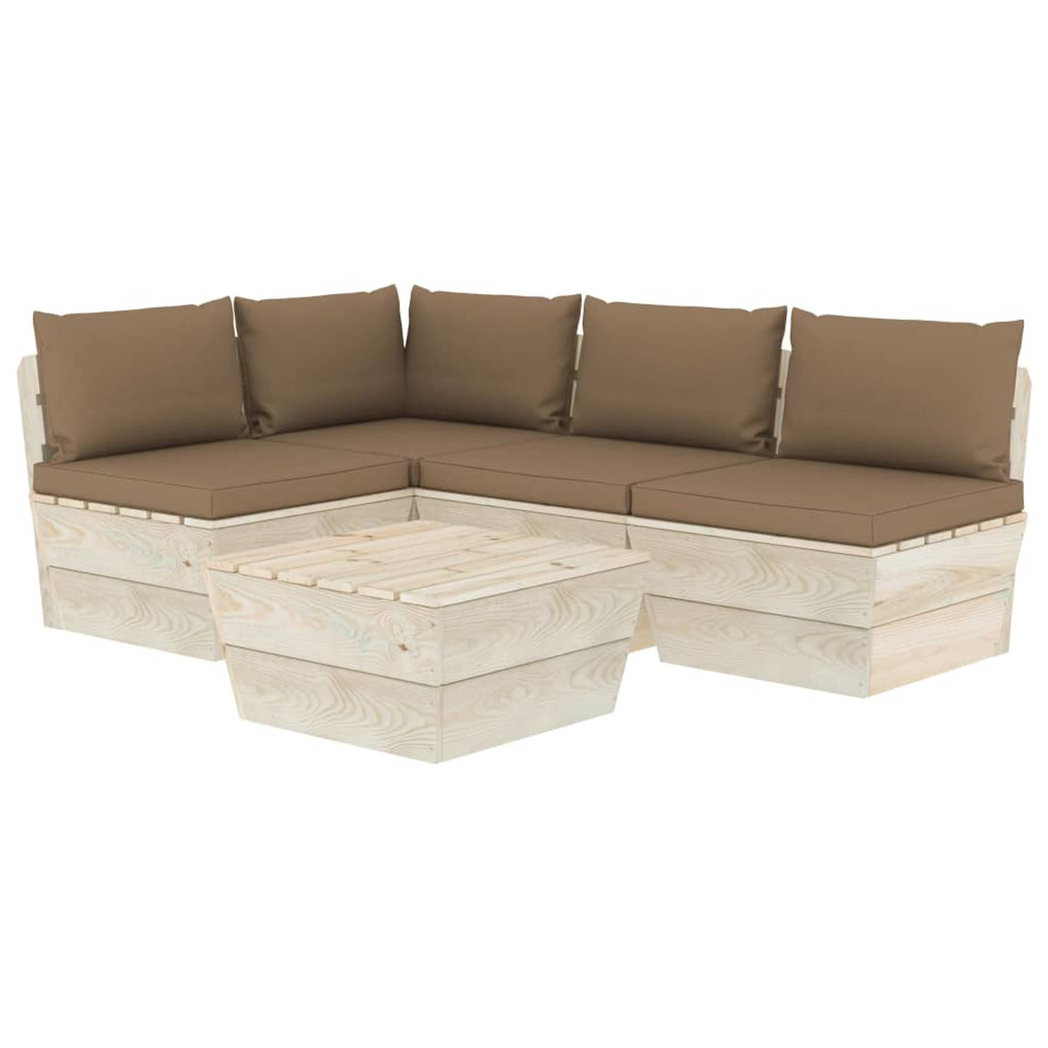 The Living Store Loungeset Pallet 5-Delig - 60x60x65 cm - Taupe