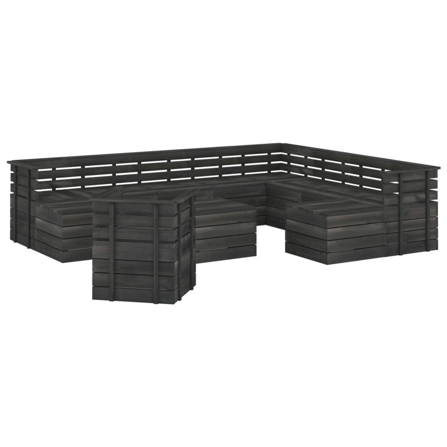 The Living Store Pallet Loungeset - Tuinmeubelen - Donkergrijs - Massief grenenhout - 70 x 65 x 71.5 cm - Modulair