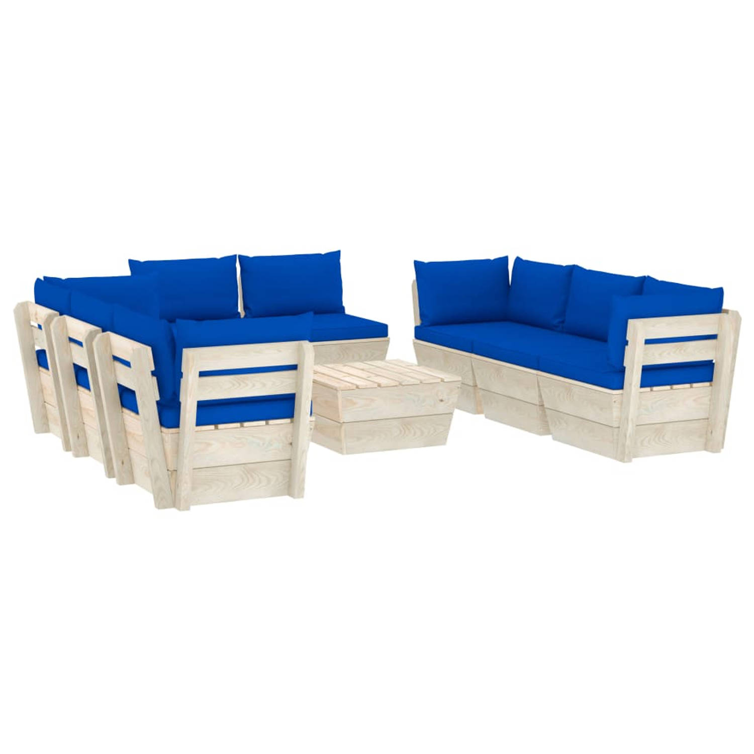 The Living Store Pallet tuinset 9-delig - 60x60x65 cm - blauw kussen