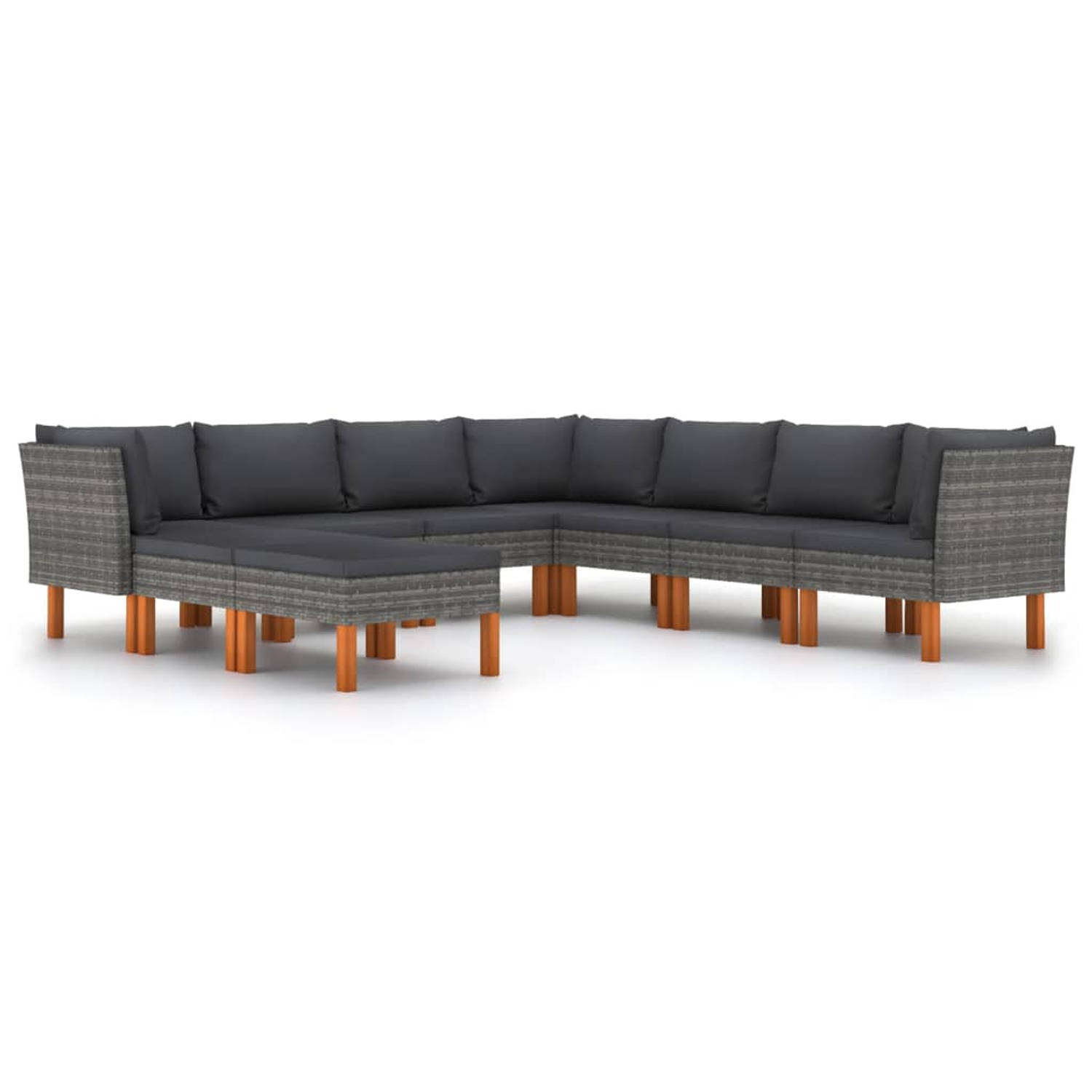 The Living Store Loungeset - Grijs - PE-rattan - Gepoedercoat staal - Eucalyptushout - 60.5x64.5x67cm - Montage vereist