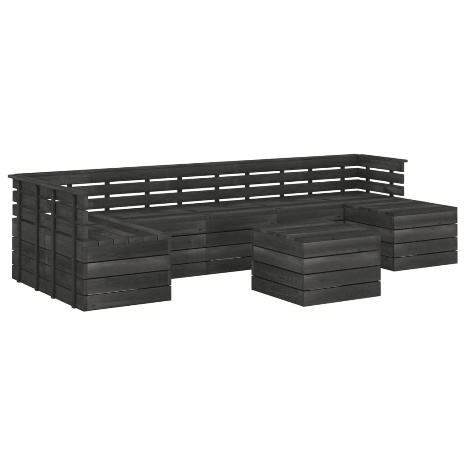 The Living Store 8-delige Loungeset pallet massief grenenhout donkergrijs - Tuinset