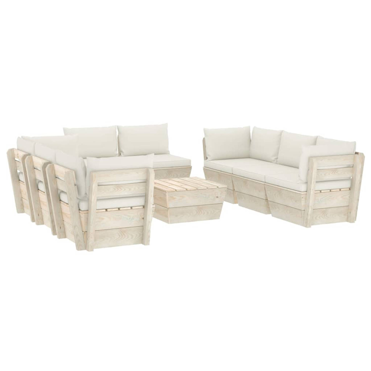 The Living Store Loungeset - Pallet - 9-delig - 60x60x65 cm - Crèmewit