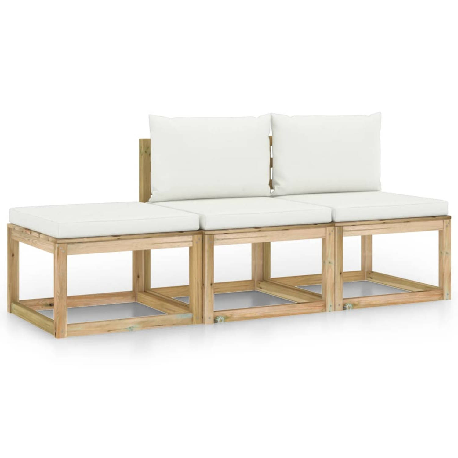 The Living Store Loungeset Pallet - 60x60x36.5 cm - Grenenhout - Crème kussen