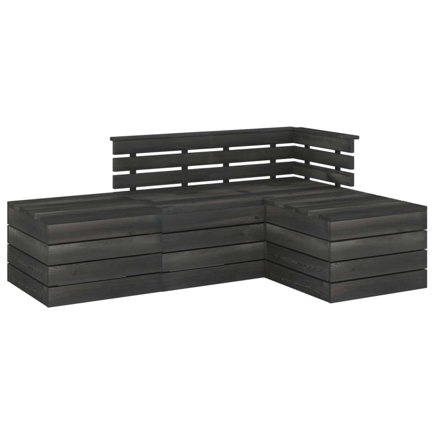 The Living Store Pallet loungeset - massief grenenhout - donkergrijs - 60x65x71.5 cm - modulair