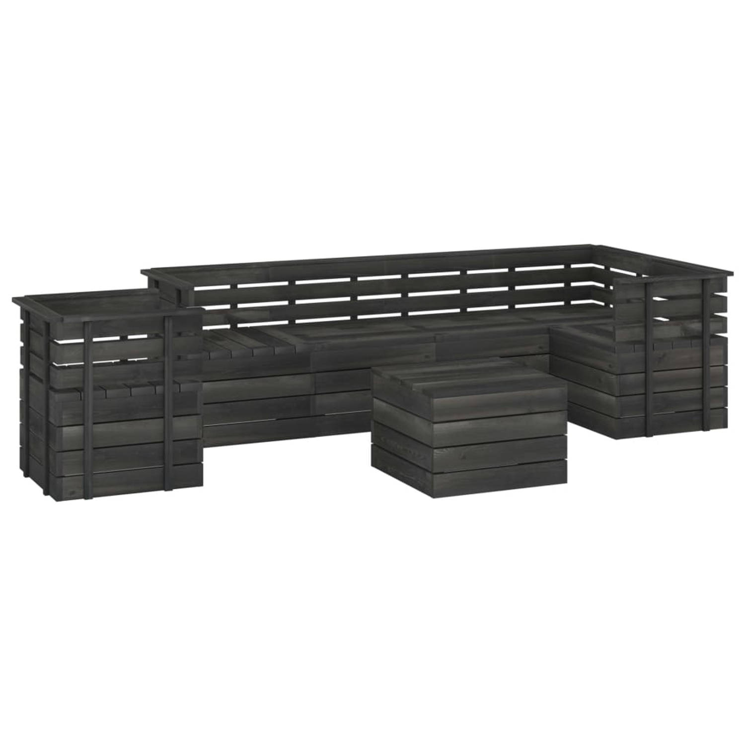 The Living Store Loungeset Pallet - Grenenhout - Donkergrijs - 70 x 65 x 71.5 cm - Modulair