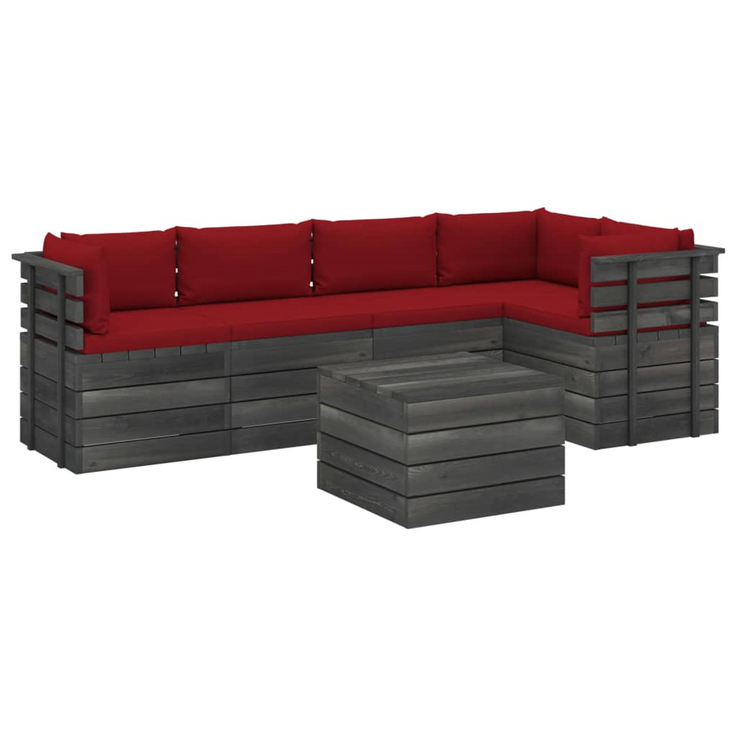 The Living Store Pallet Loungeset - Grenenhout - 60x65x71.5 cm - Wijnrood