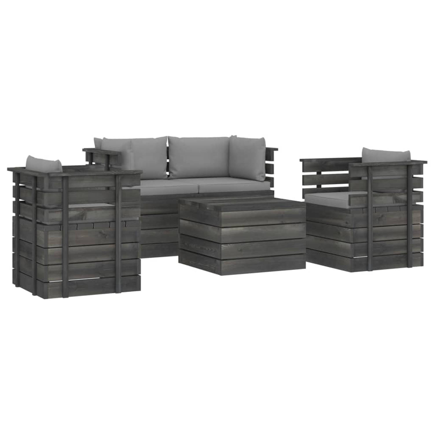 The Living Store Loungeset - Pallet - Grenenhout - 70x65x71.5 cm - Grijs