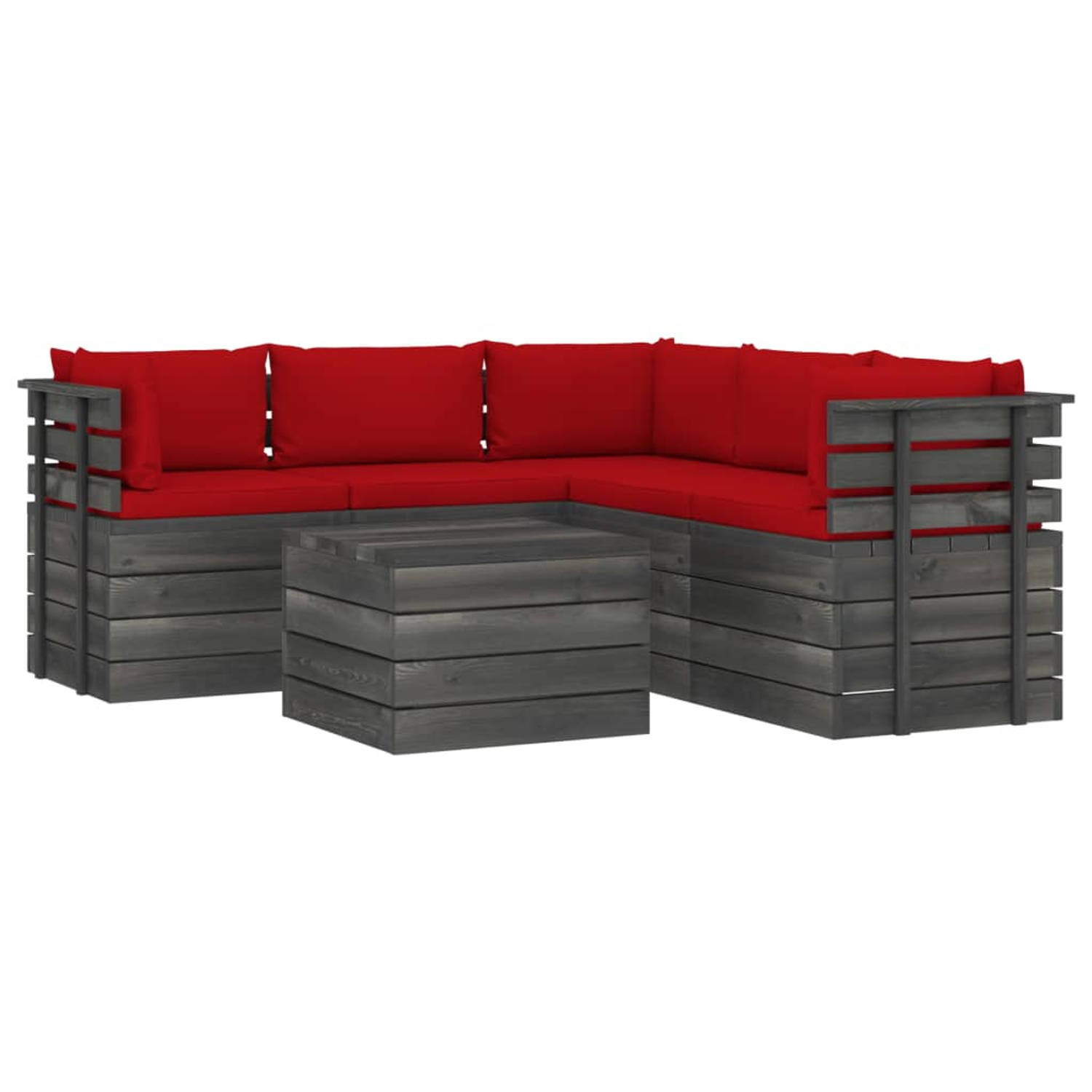 The Living Store 6-delige Loungeset met kussens pallet massief grenenhout - Tuinset