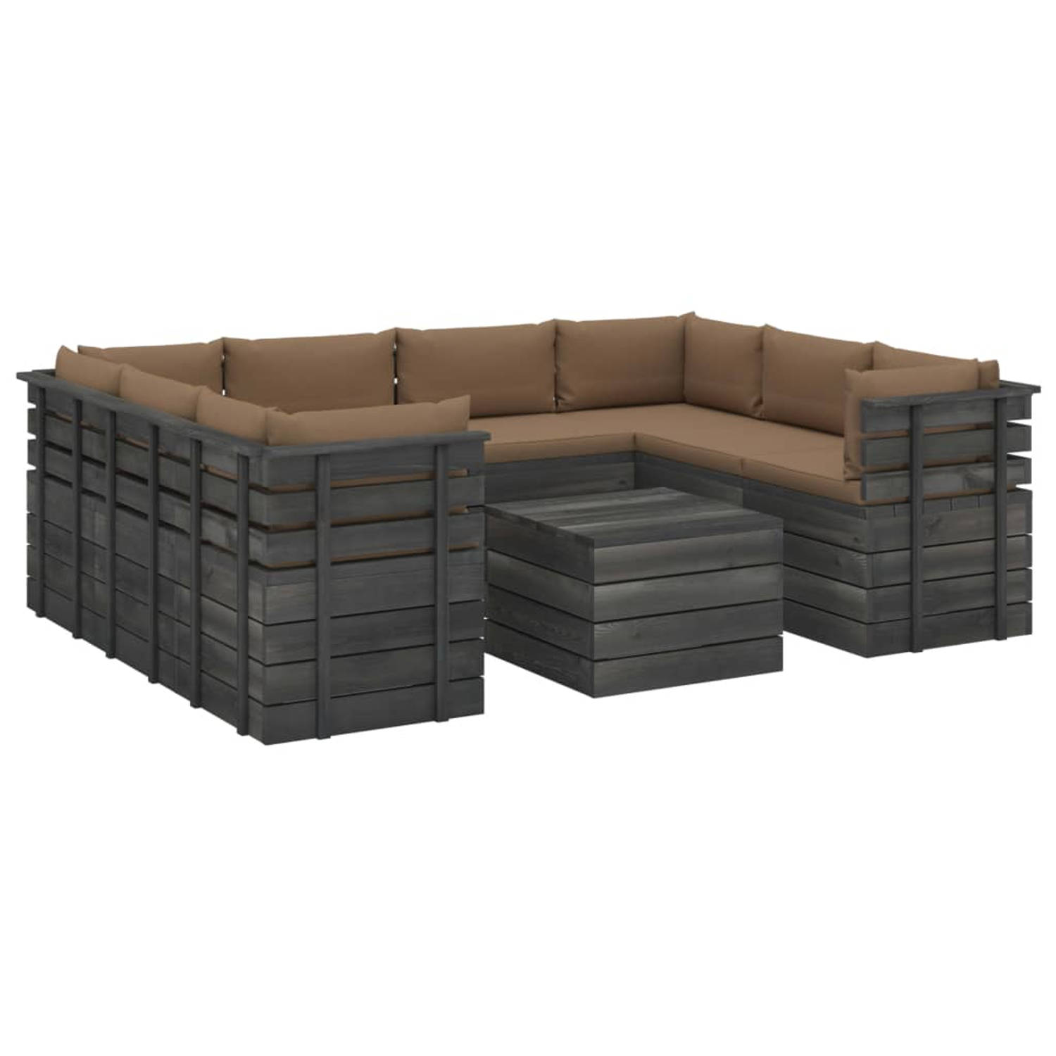 The Living Store Pallet Tuinset - Houten Loungeset - Massief Grenenhout - Taupe Kussens