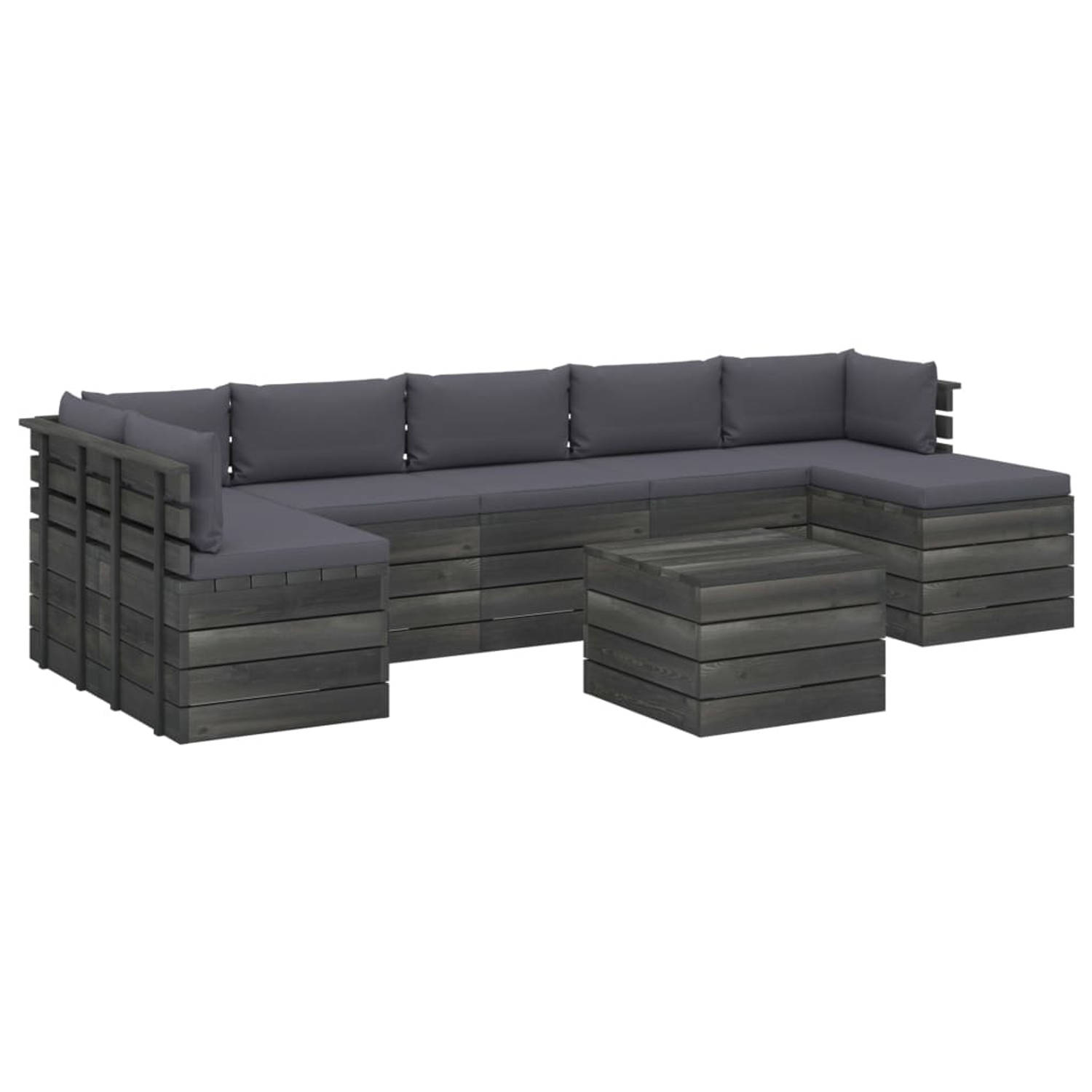 The Living Store Loungeset Pallet - Grenenhout - Antraciet - 60x65x71.5cm