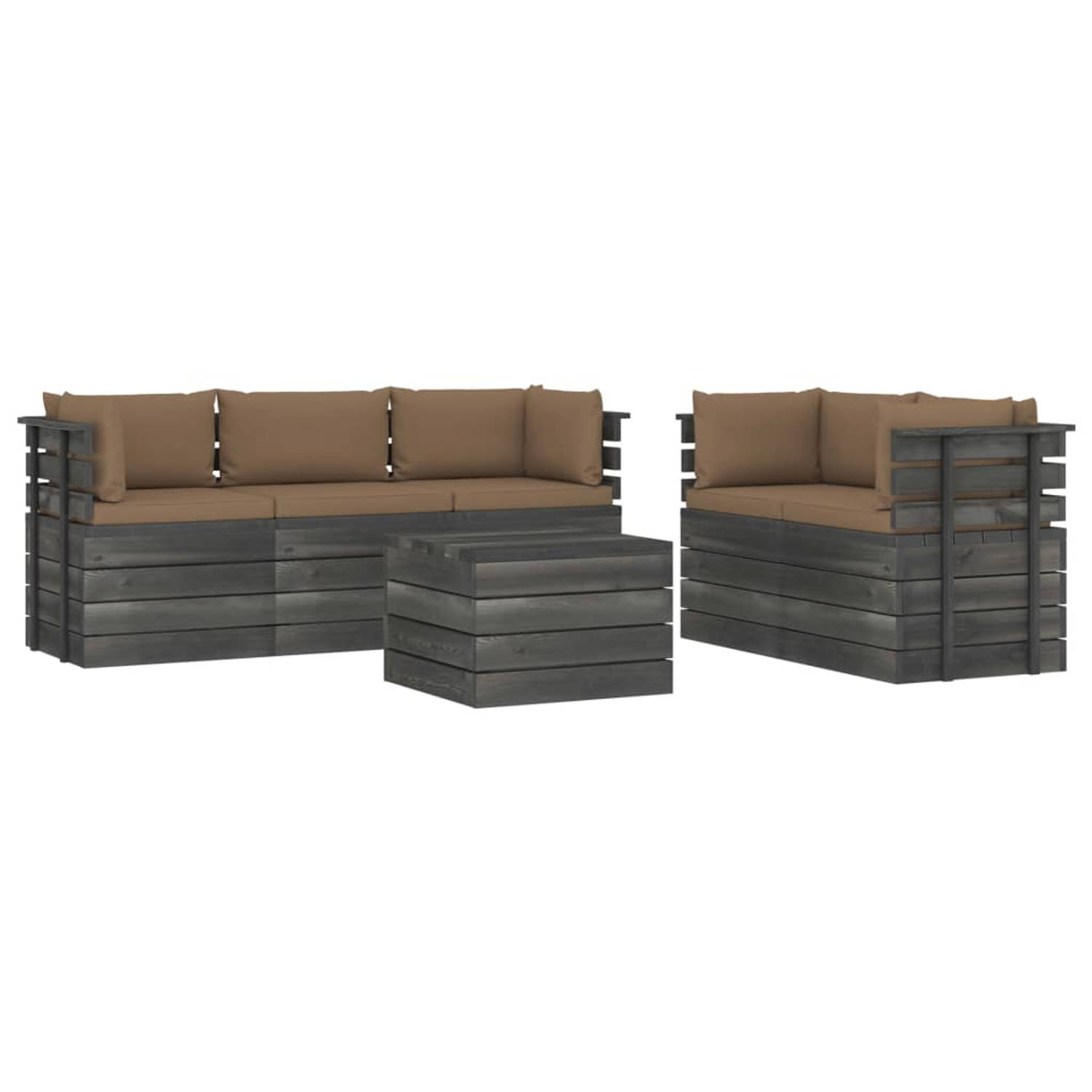 The Living Store Pallet Loungeset - Grenenhout - Taupe - 60x65x71.5cm - Modulair