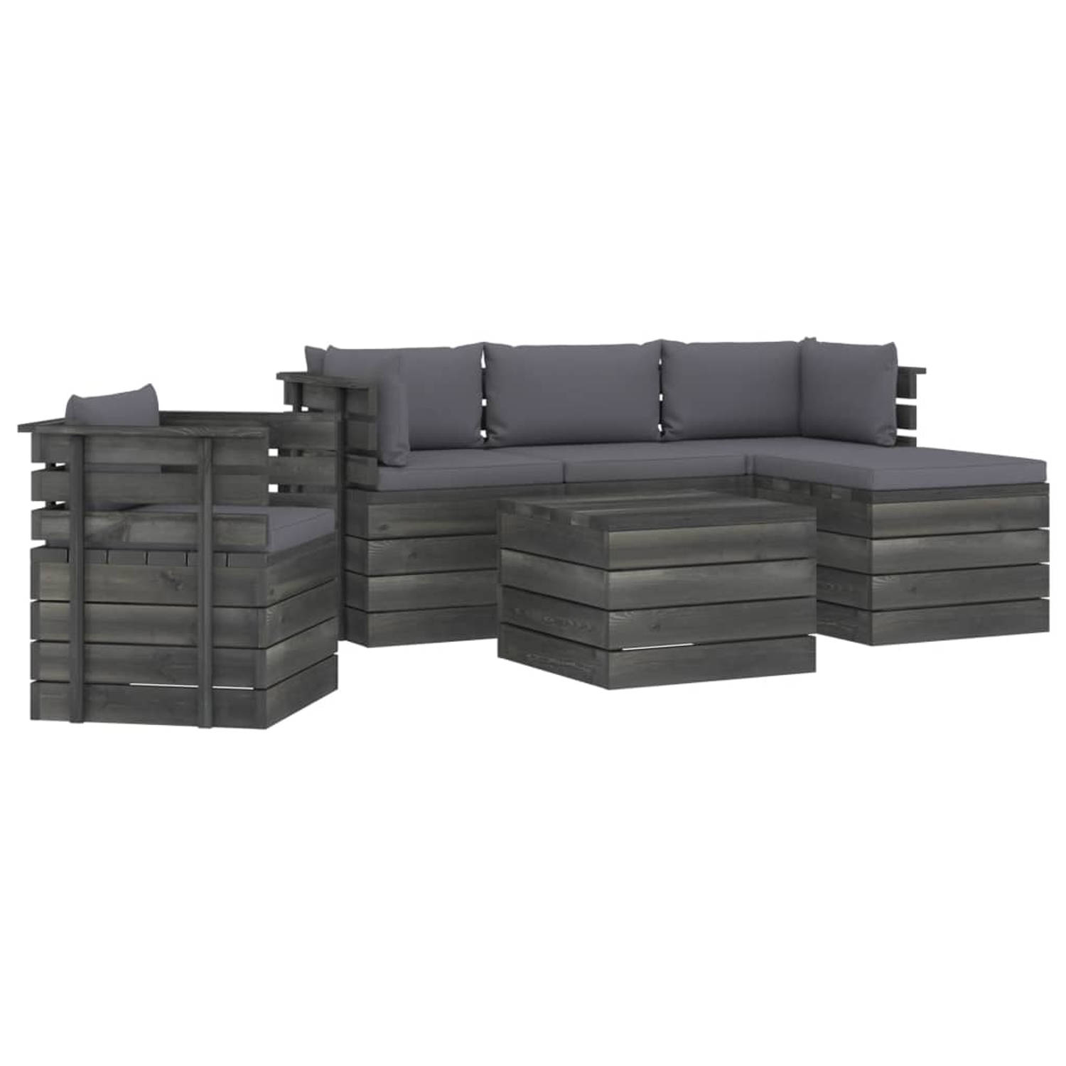 The Living Store Pallet loungeset - Grenenhout - 5-delig - Antraciet