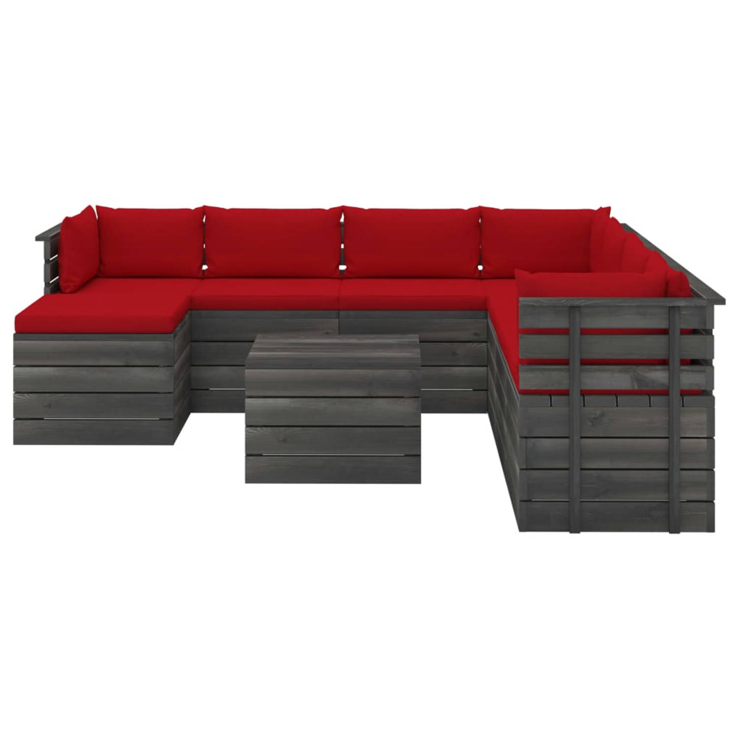 The Living Store 9-delige Loungeset pallet met kussens massief grenenhout - Tuinset