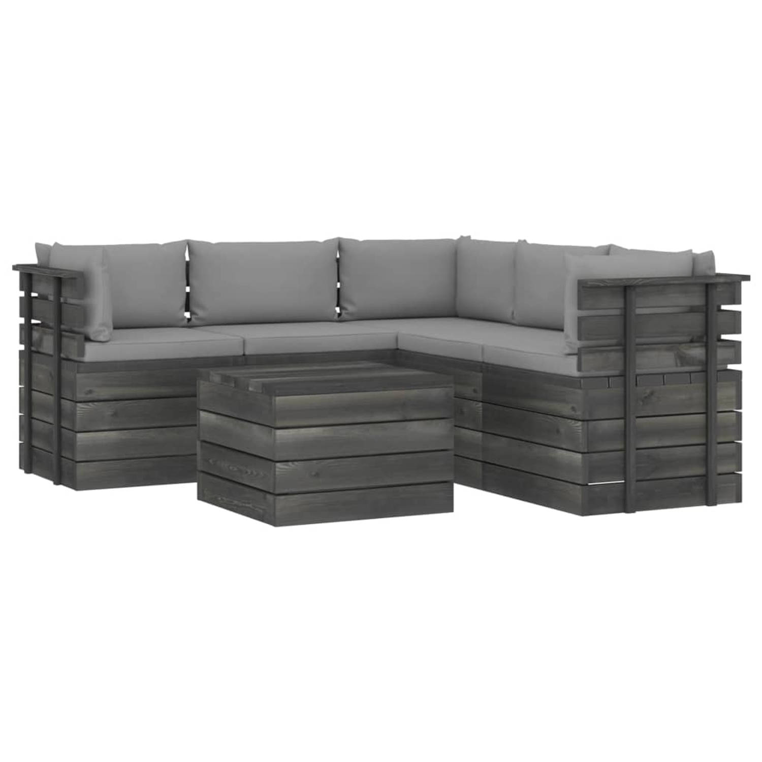 The Living Store Tuinset Pallet - Massief grenenhout - Grijs - 60x60x41.5cm - 100% polyester