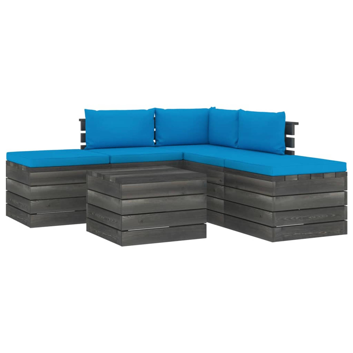 The Living Store 6-delige Loungeset met kussens pallet massief grenenhout - Tuinset