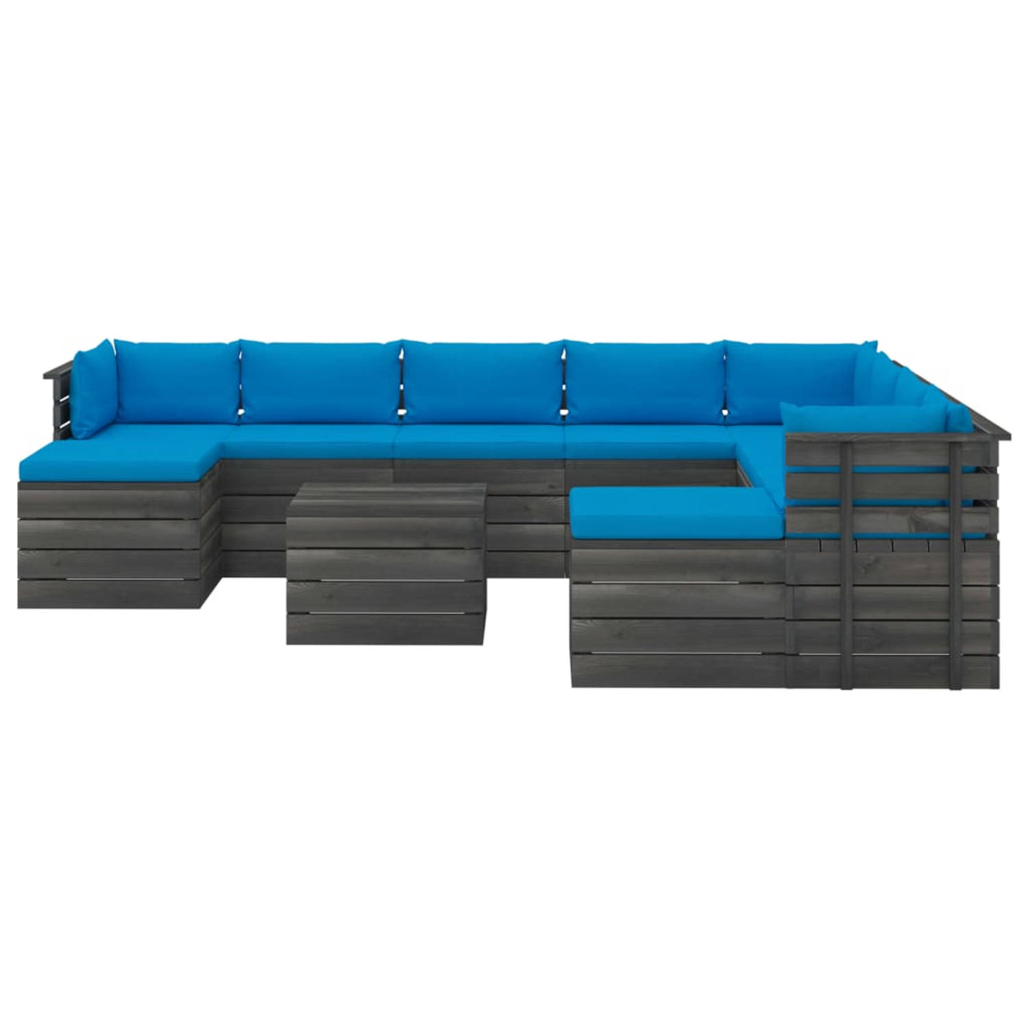 The Living Store Tuinset Pallet - Massief grenenhout - Lichtblauw - 60x65x71.5cm - 100% Polyester