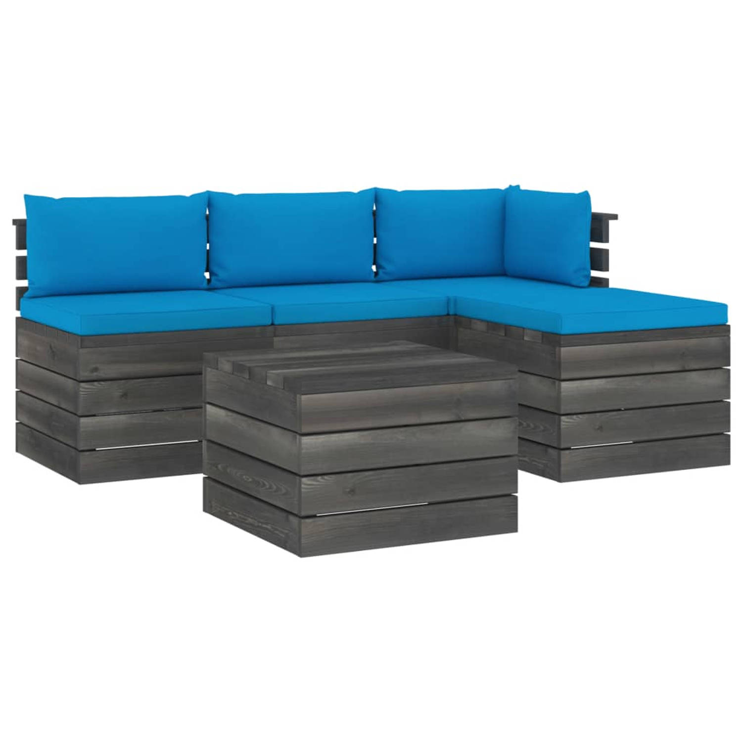The Living Store Loungeset Pallet Grenenhout - 60x65x71.5 cm - Lichtblauw