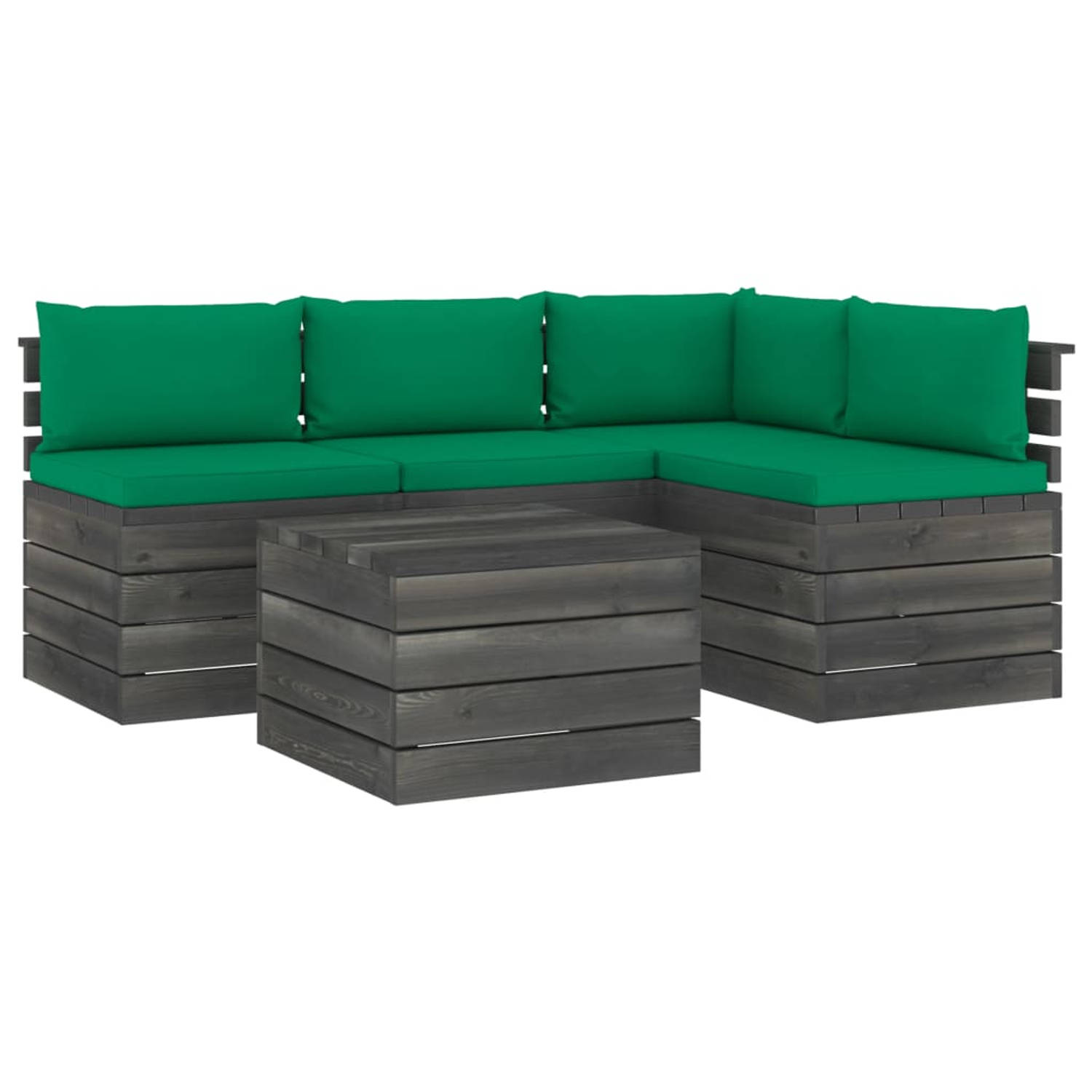 The Living Store 5-delige Loungeset met kussens pallet massief grenenhout - Tuinset