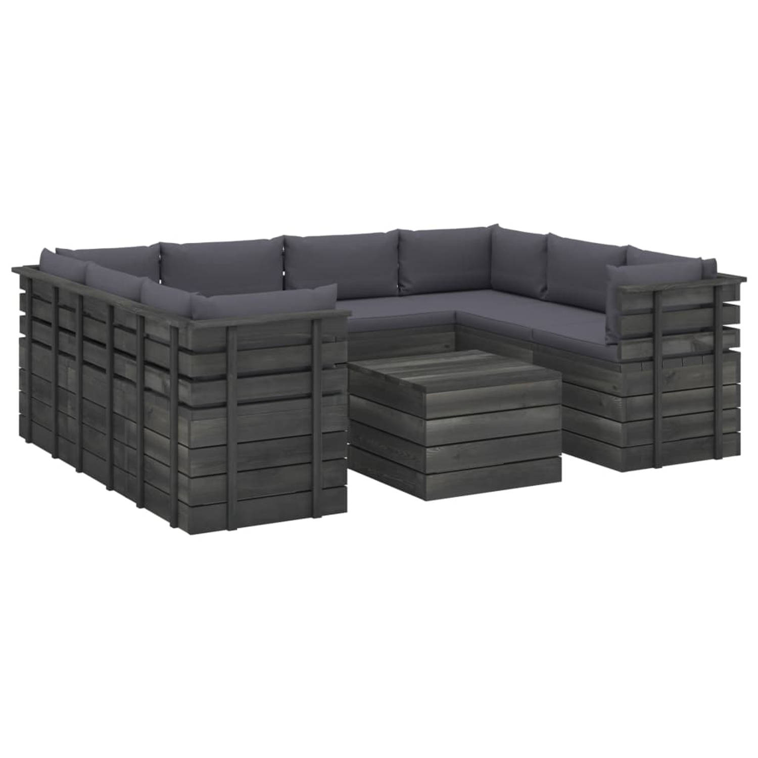 The Living Store Tuinset - Pallet - Hout - Grenenhout - Antraciet - 60x65x71.5 (BxDxH) - 100% polyester