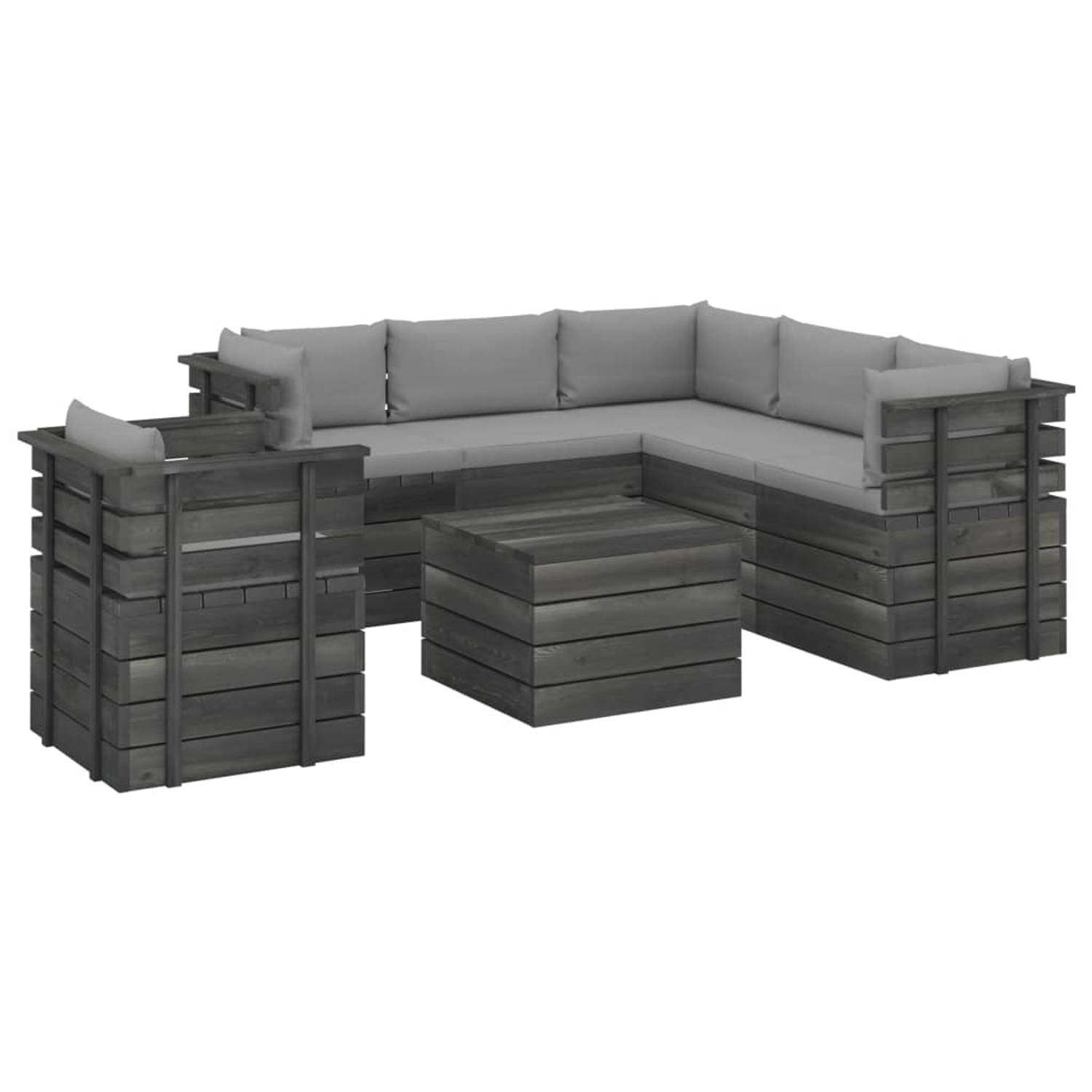 The Living Store Pallet Garden Set - Wood - Grey Cushions - 70x65x71.5cm - Modular Design