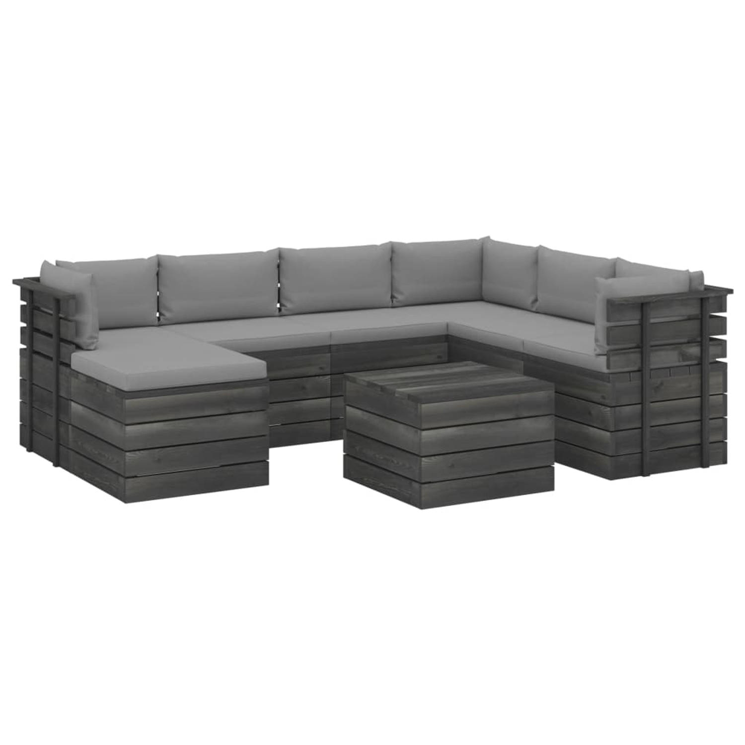 The Living Store Loungeset Pallet - Massief Grenenhout - Grijze Kussens