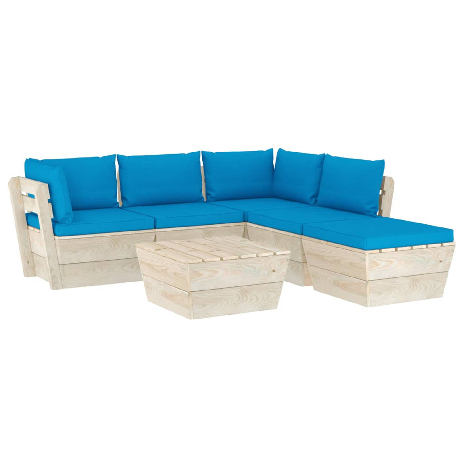 The Living Store 6-delige Loungeset met kussens pallet vurenhout - Tuinset