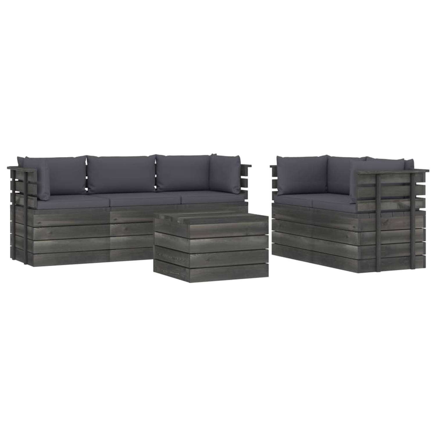 The Living Store Pallet loungeset - tuinmeubelset grenenhout - modulair - antraciet kussen - 150x65x71cm