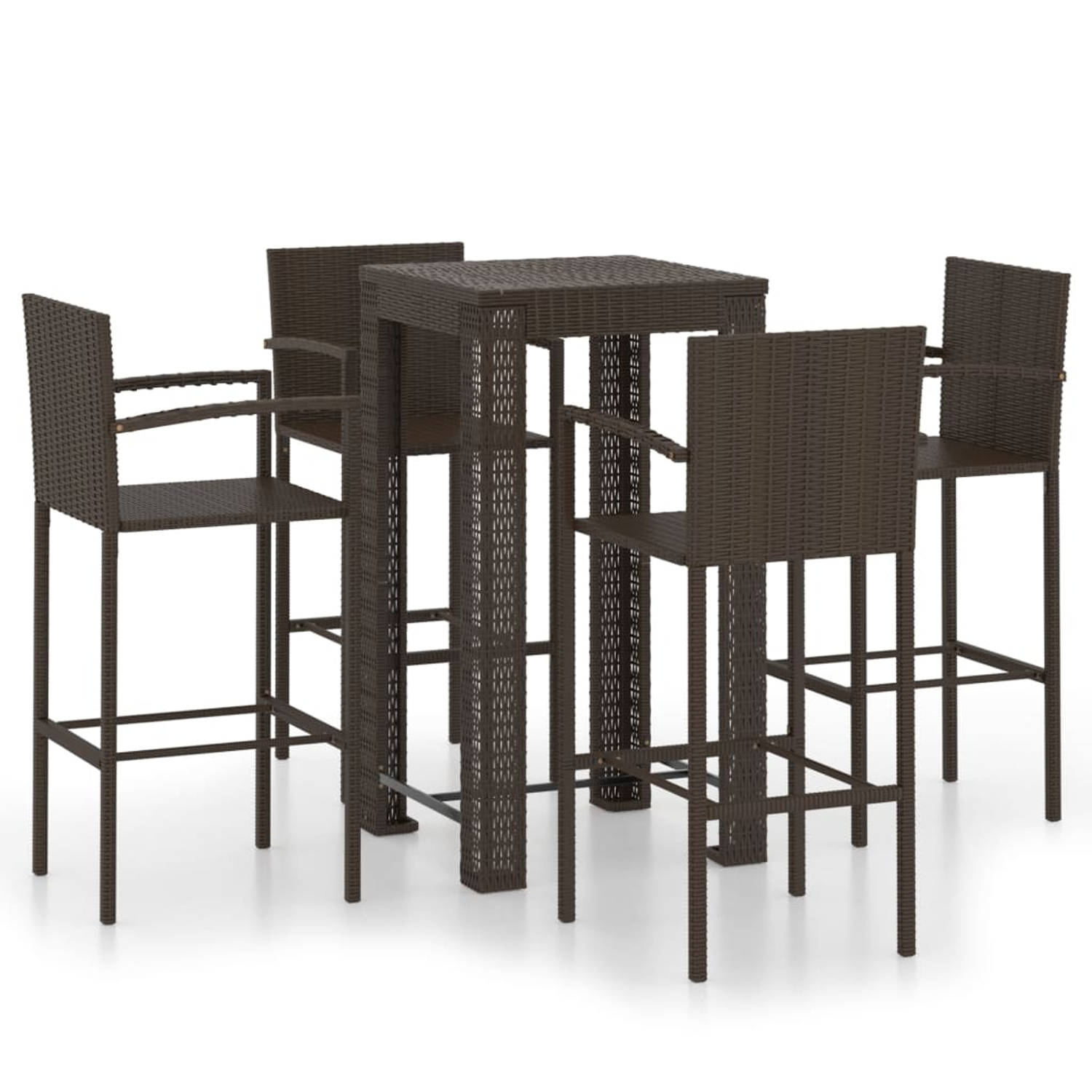 The Living Store Barset - Bruin - PE-rattan en gepoedercoat staal - 60.5 x 60.5 x 110.5 cm (tafel) - 52 x 56 x 118 cm (stoel)