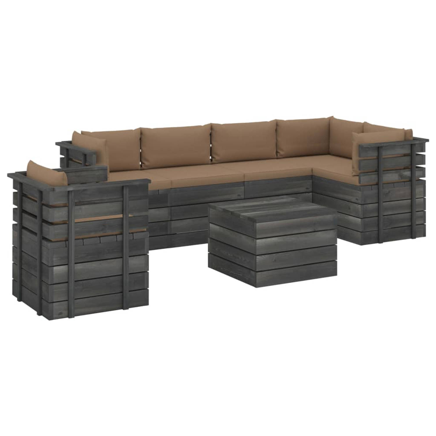 The Living Store loungeset pallet - grenenhout - modulair - taupe - 150x65x71.5cm