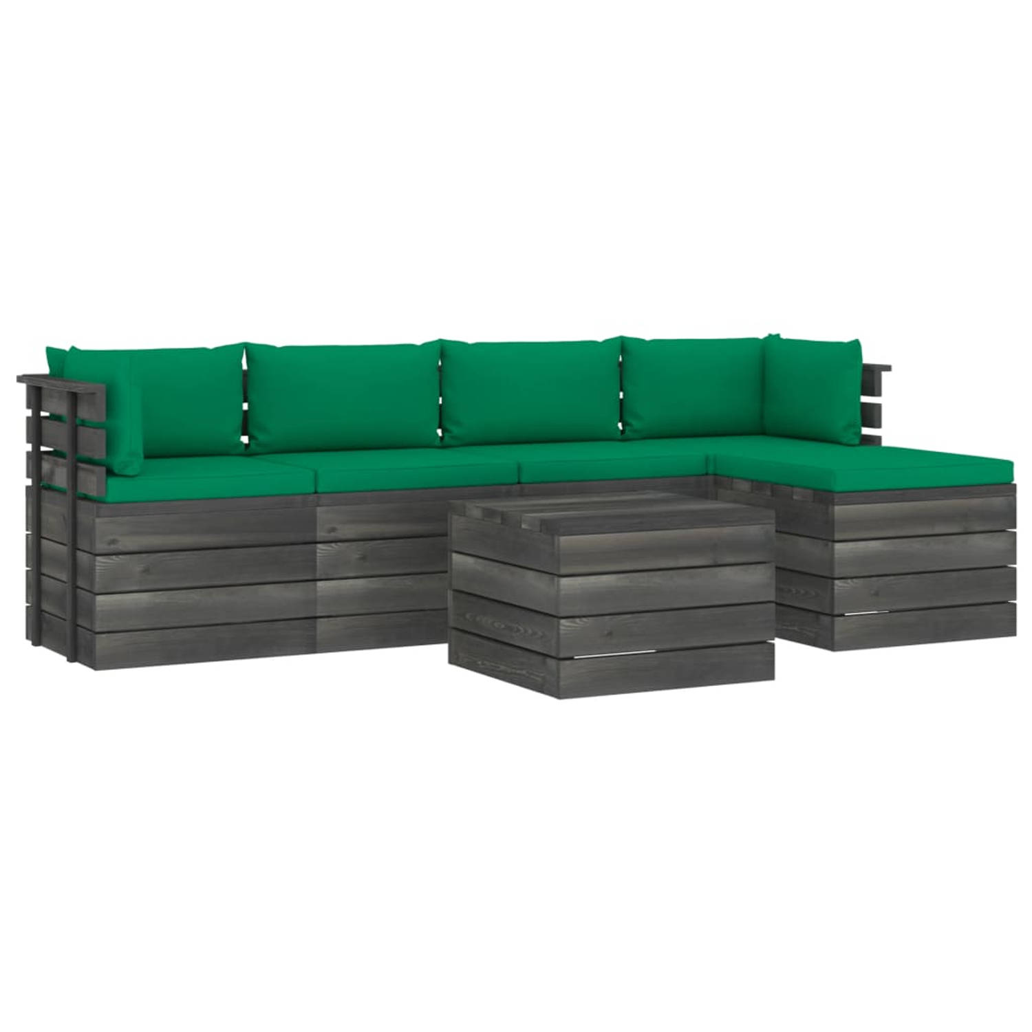 The Living Store Pallet Lounge Set - Grenenhout - Modulair - Groen - 150x150x40 cm