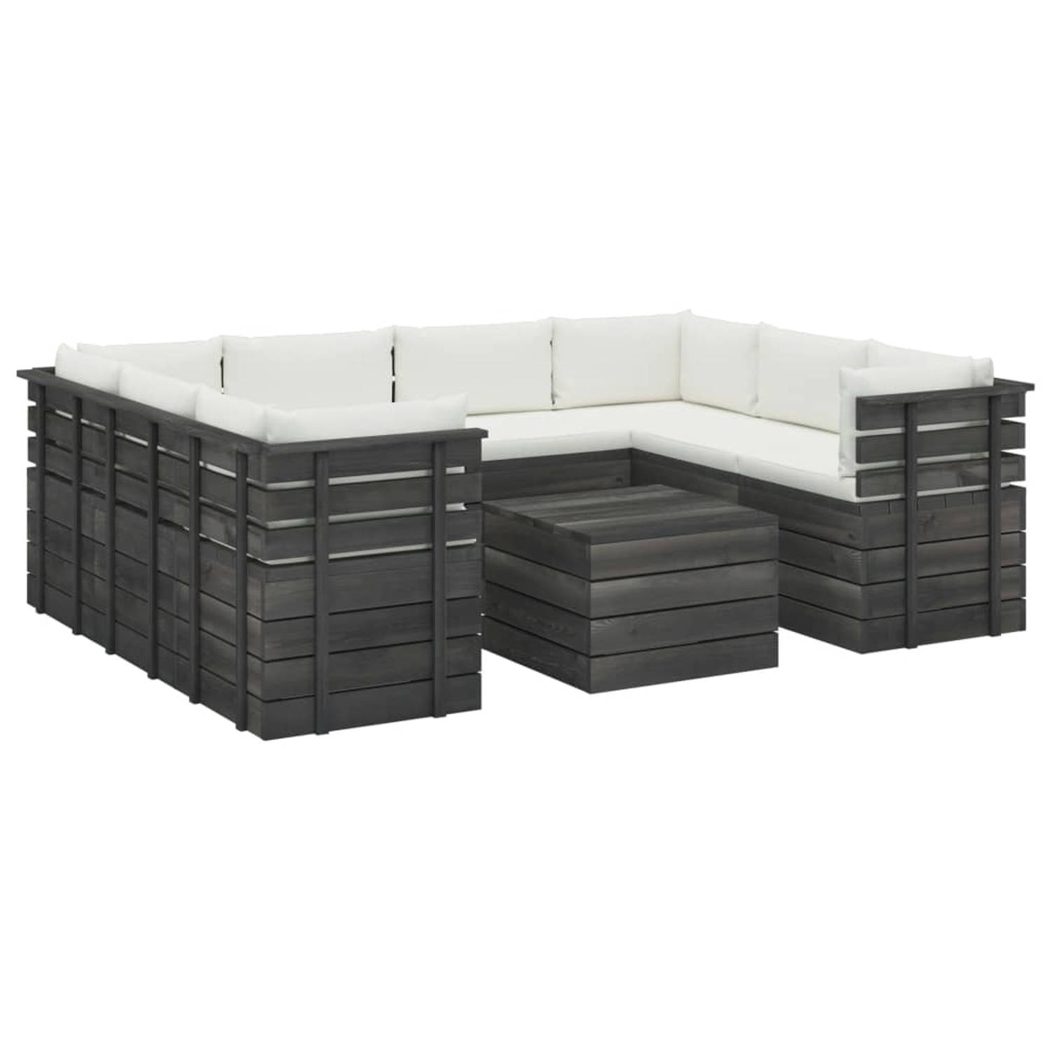 The Living Store Pallet Tuinset - grenenhout - 60 x 65 x 71.5 cm - crèmewit kussen