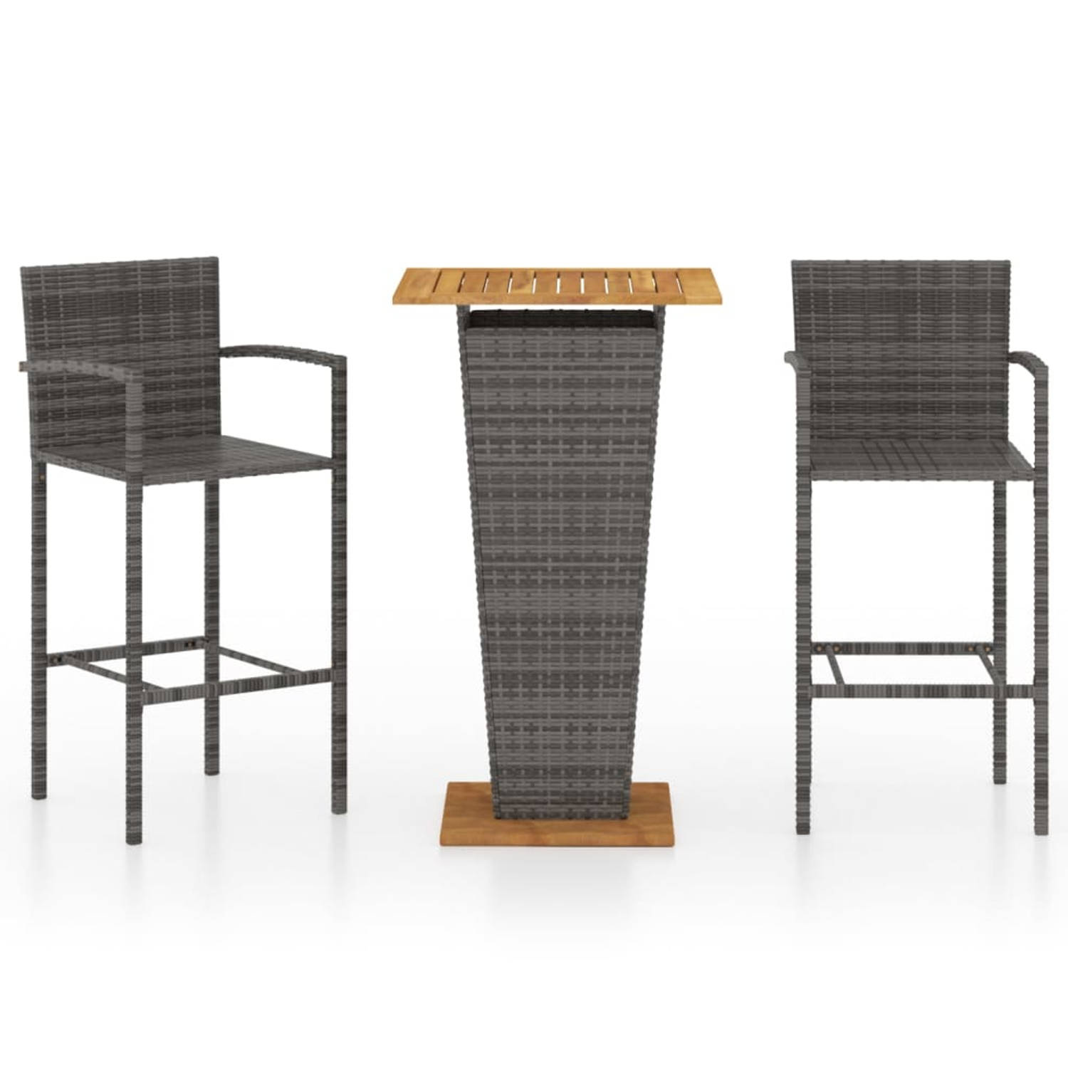 The Living Store Barset Grijs - Tafel- 60 x 60 x 110 cm (L x B x H) - Stoel- 52 x 56 x 118 cm (B x D x H) - PE-rattan en gepoedercoat staal - Montage vereist - 1 tafel en 2 stoelen