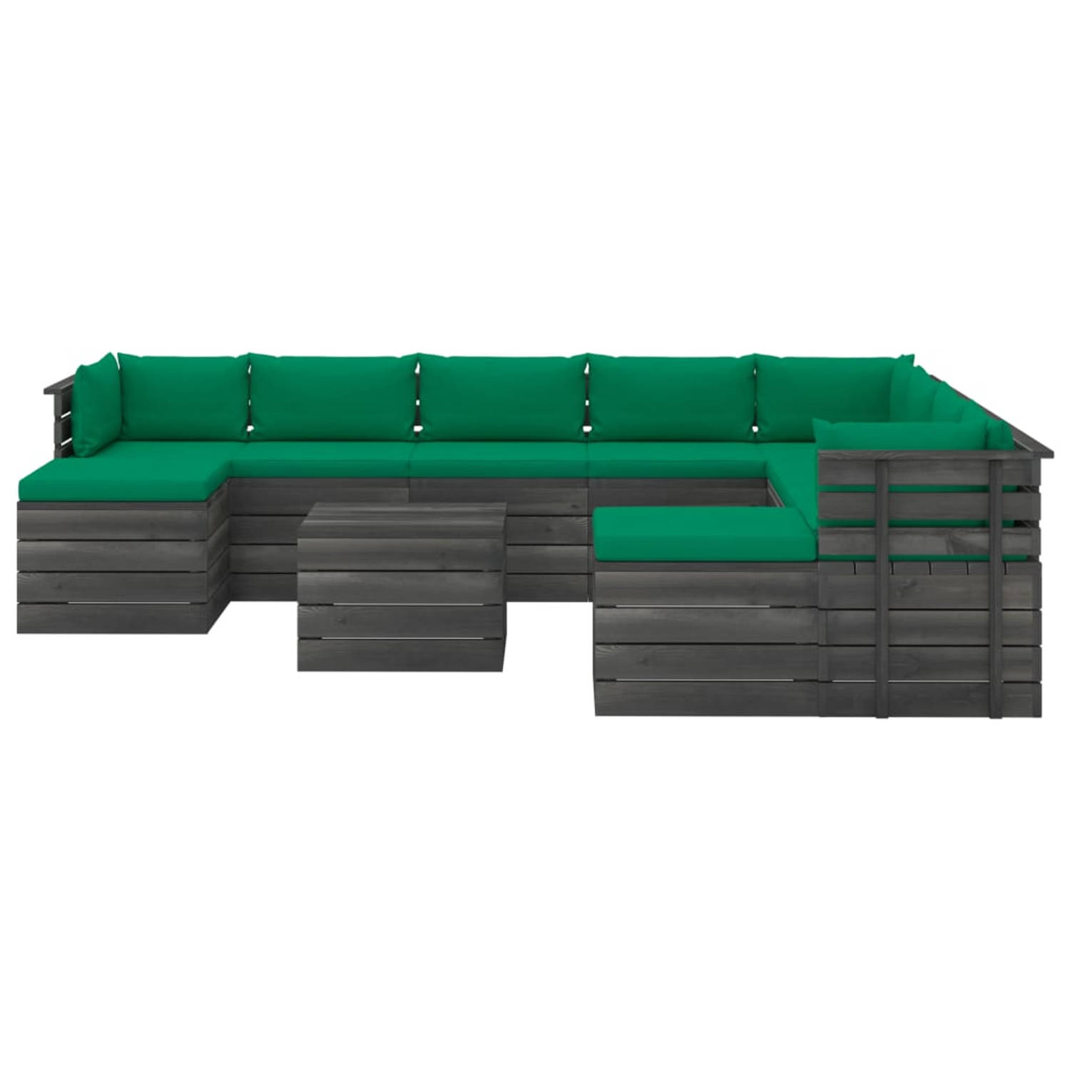 The Living Store 11-delige Loungeset pallet met kussens massief grenenhout - Tuinset