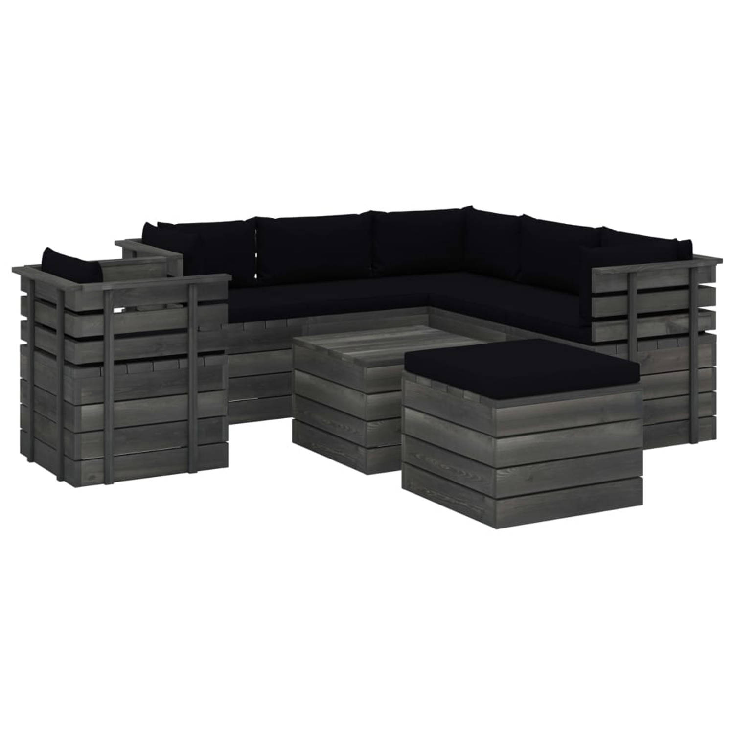 The Living Store 8-delige Loungeset met kussens pallet massief grenenhout - Tuinset