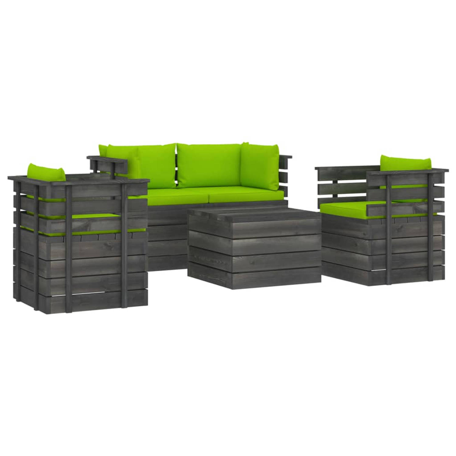 The Living Store Pallet Lounge set - Hout - incl - kussens - Groen - Afm - 70x65x71.5cm - Montage vereist