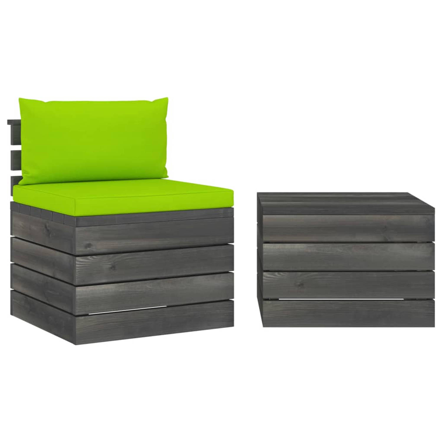 The Living Store Pallet Loungeset - Massief Grenenhout - Helder groen - 60x65x71.5 cm - 60x60x41.5 cm - 60x60x6 cm - 60x38x13 cm