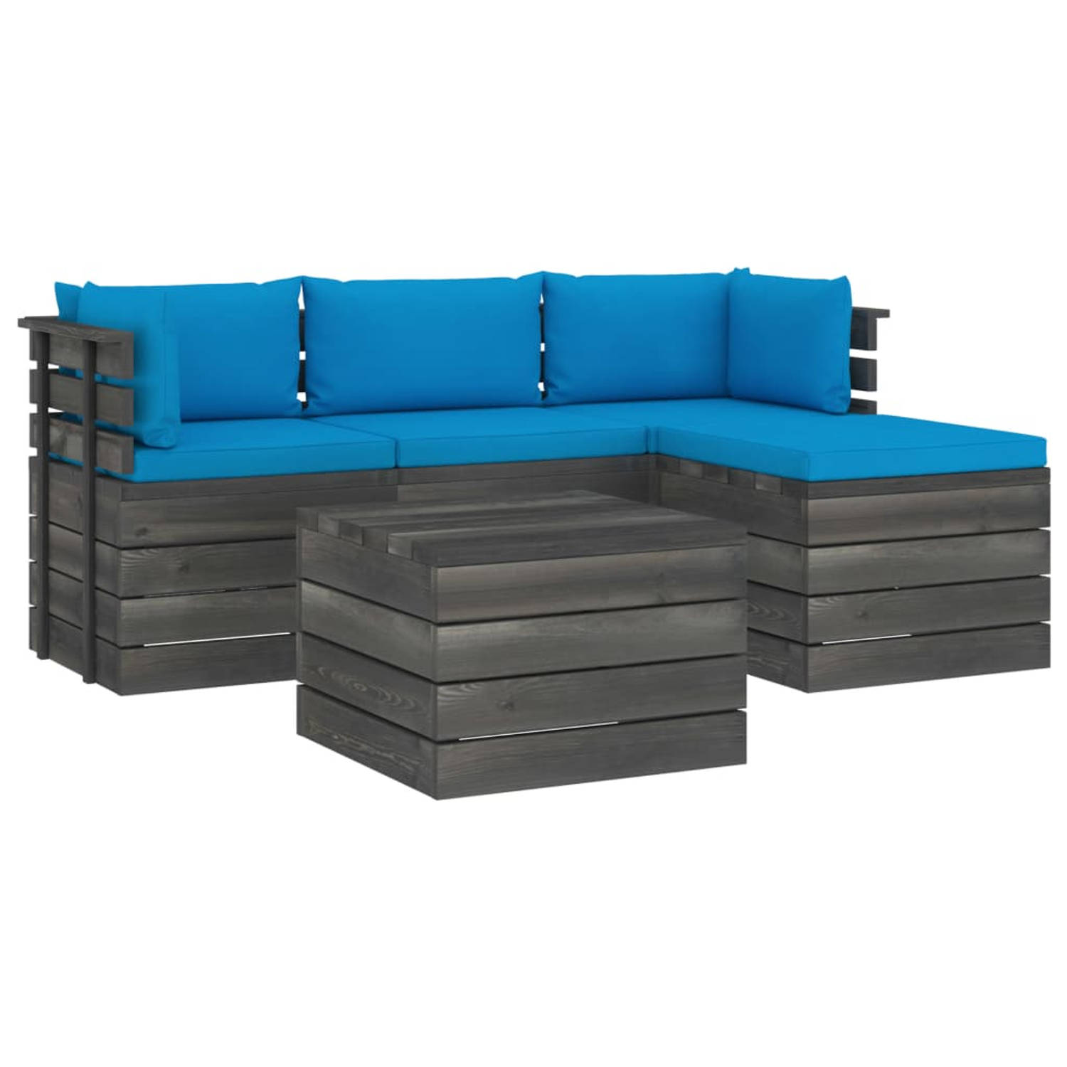 The Living Store Loungeset Pallet - Grenenhout - Tuinmeubelset - 60x65x71.5 cm - Lichtblauw