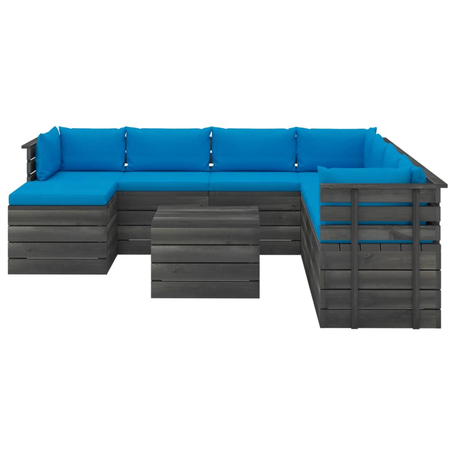 The Living Store Pallet tuinset - Middenbank en hoekbank - Grenenhout - Lichtblauw kussen - Afmetingen- 60 x 65 x 71.5 cm (B x D x H)